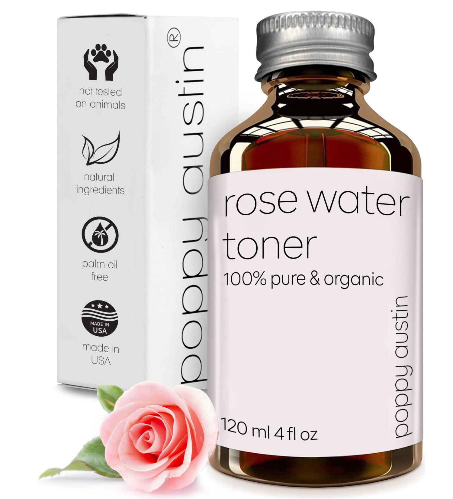 Poppy Austin 120mL Rose Water Toner for Face - Cruelty-Free & Alcohol-Free Moroccan Facial Toner - Triple Purified Rosewater for Face - Buy Online on GoSupps.com