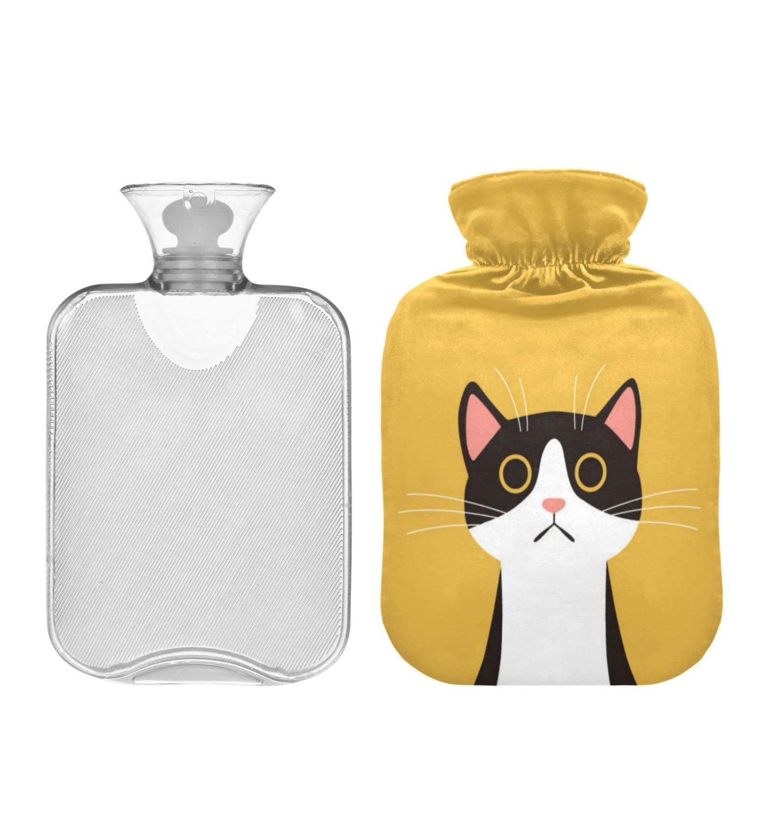 Hot Water Bottle 2L with Cute Black Cat Cover - Pain Relief & Winter Warmth for Hands & Feet - Buy Online on GoSupps.com