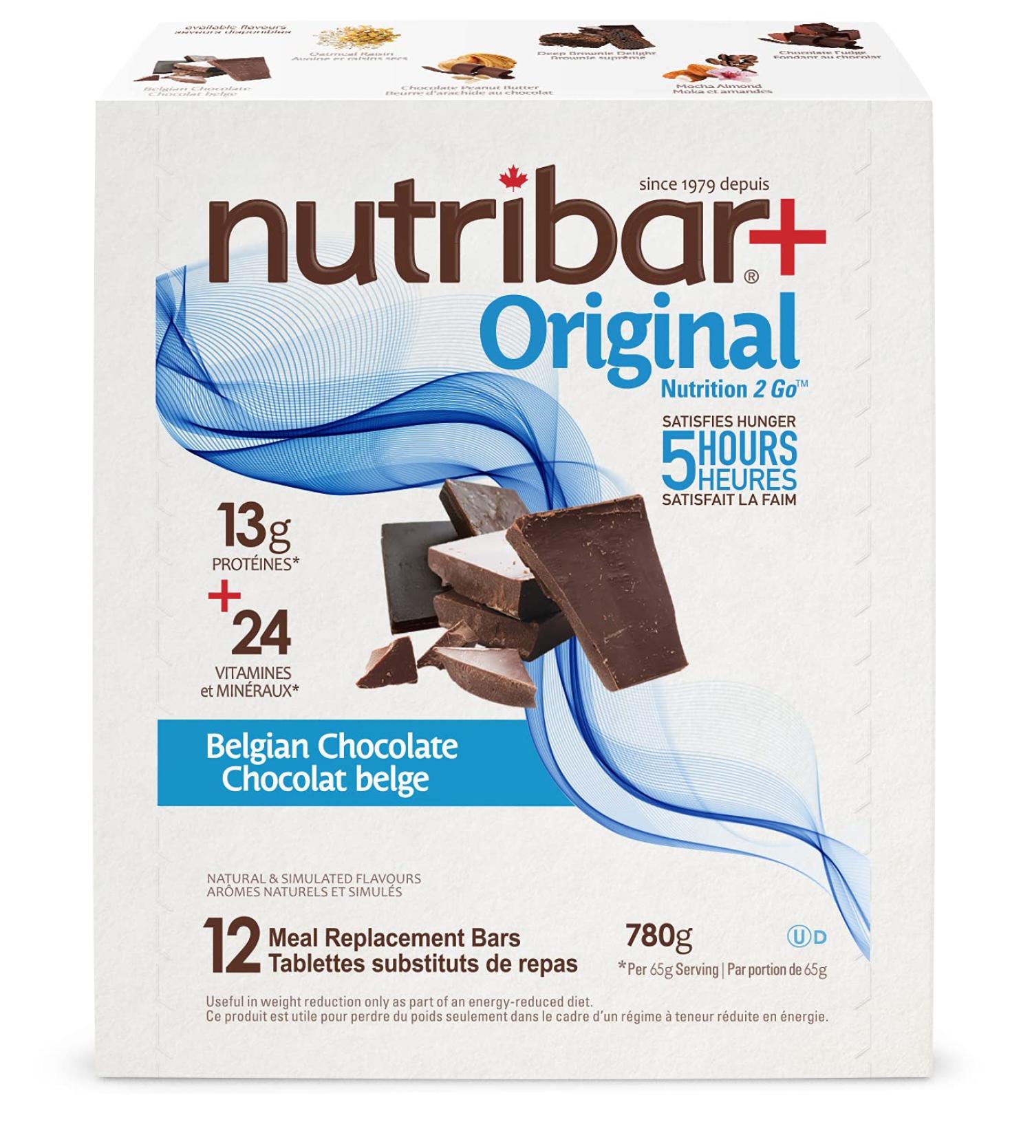 Nutribar Original Belgian Chocolate Flavoured Protein Bars Meal Replacement High Protein High Fibre 12-Count - Buy Online on GoSupps.com