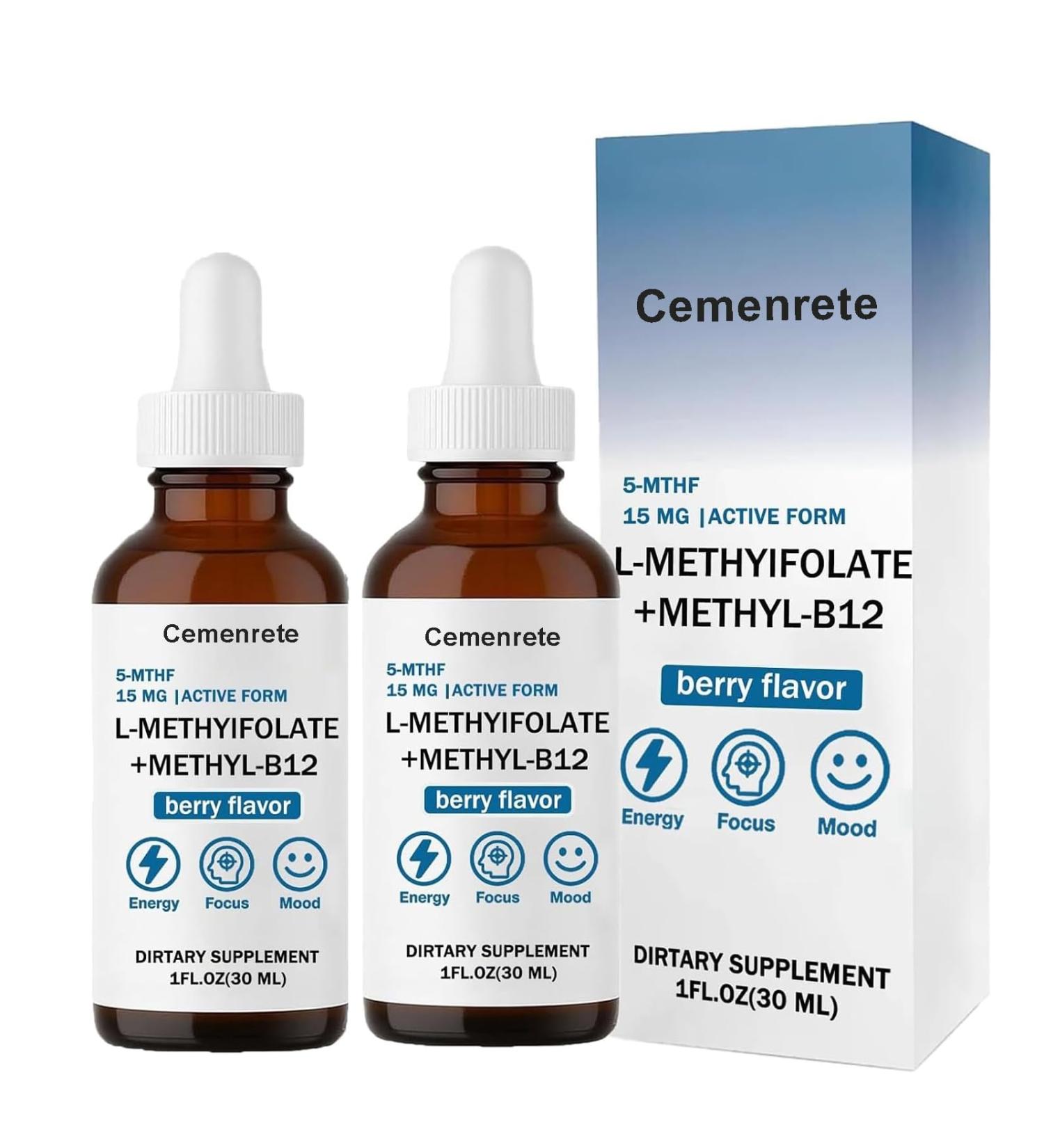 Cemenrete Neupril Pure L-Methylfolate Methyl B12 Liquid Drops High-Strength Active Folate and Vitamin B12 Formula Vegan Non-GMO Gluten-Free Supports Focus Mood & Energy Balance - Buy Online on GoSupps.com