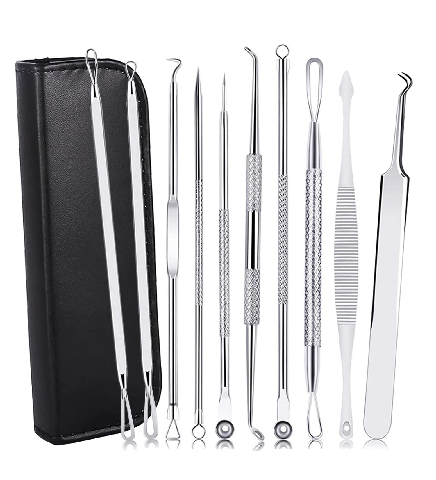 10-Piece Blackhead Remover Set - Stainless Steel Comedone Extractors & Acne Tweezers | Kememo - Buy Online on GoSupps.com