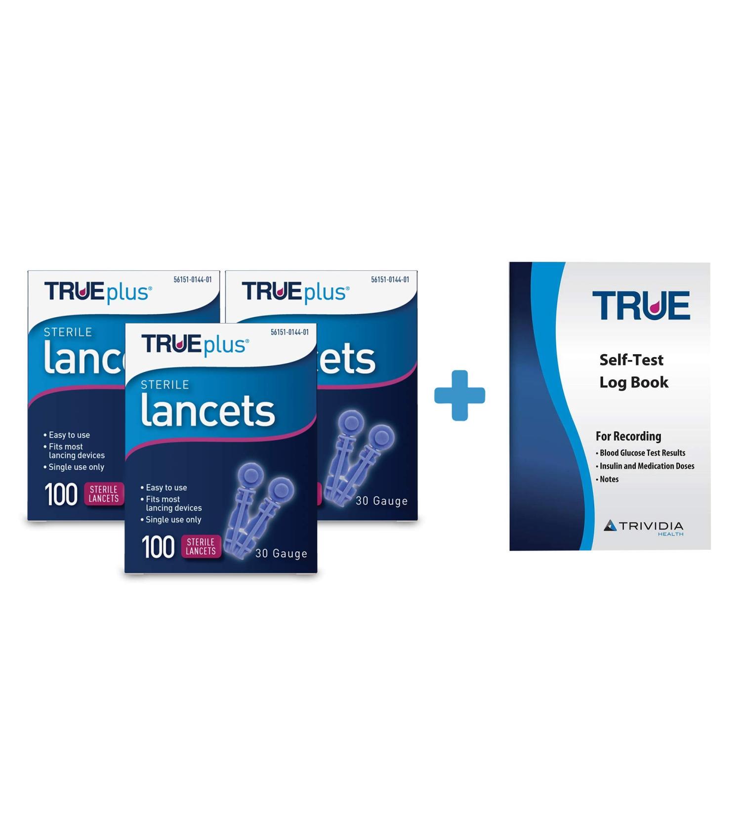TRUEplus Lancets 30g x 100ct + Log Book Combo | Diabetes Testing Supplies - Buy Online on GoSupps.com