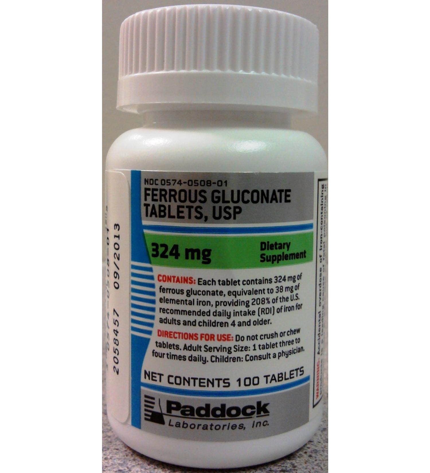 Ferrous GLUCONATE 324MG PADD 100Tablets