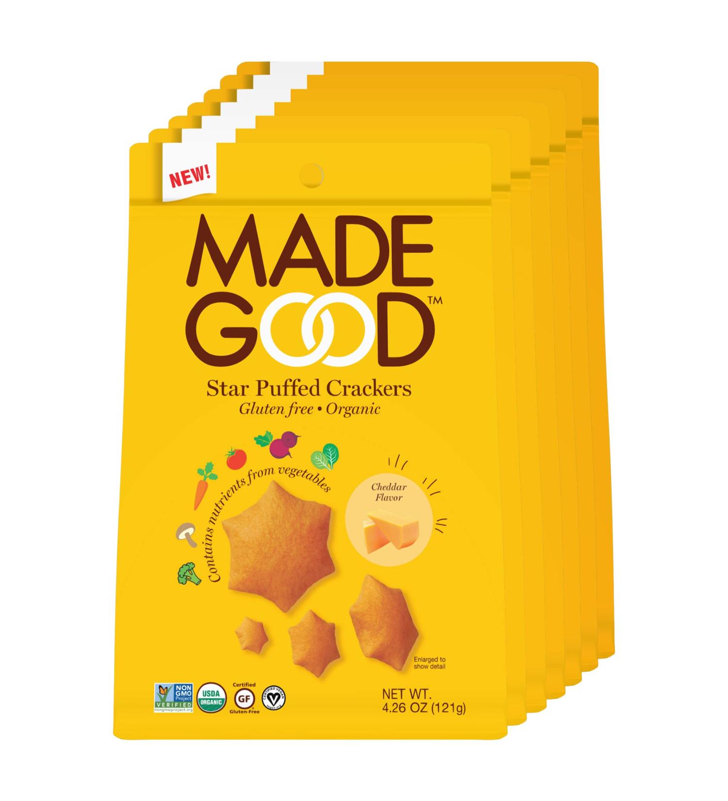 Made Good Cheddar Star Puffed Crackers | Gluten Free & USDA Organic | 6 Bags (4.26 oz Each) | Contains One Full Serving of Vegetables | Nut & Allergen Free Snacks - Buy Online on GoSupps.com