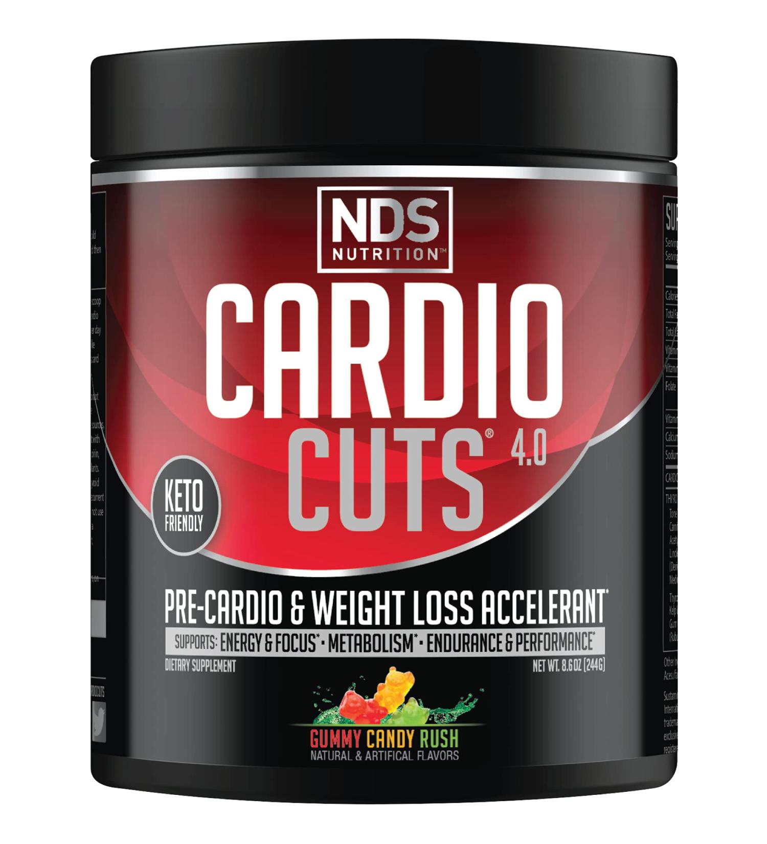 Cardio Cuts NDS Nutrition 4.0 Pre Workout Supplement - Advanced Weight Loss and Pre Cardio Formula with L-Carnitine CLA MCTs L-Glutamine and Safflower Oil - Gummy Rush (40 Servings) - Buy Online on GoSupps.com