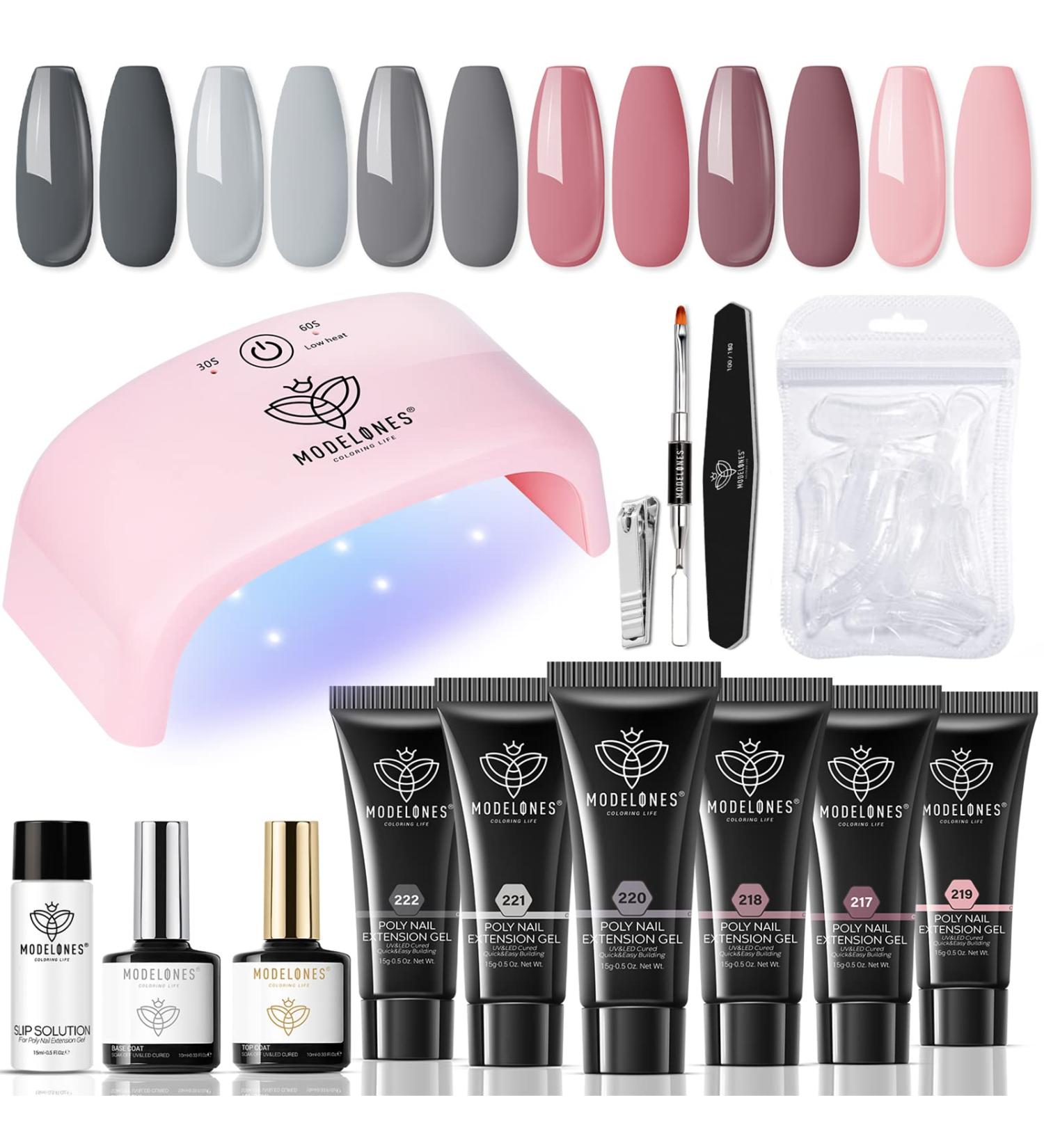 Modelones Poly Nail Extension Gel Kit - 6 Colors Nude Gray Pink Poly Builder Nail Gel All-in-one Kit with 20W Nail Lamp - Upgraded Quick Dry for Nail Art - French Trendy Manicure DIY at Home Gifts - Buy Online on GoSupps.com