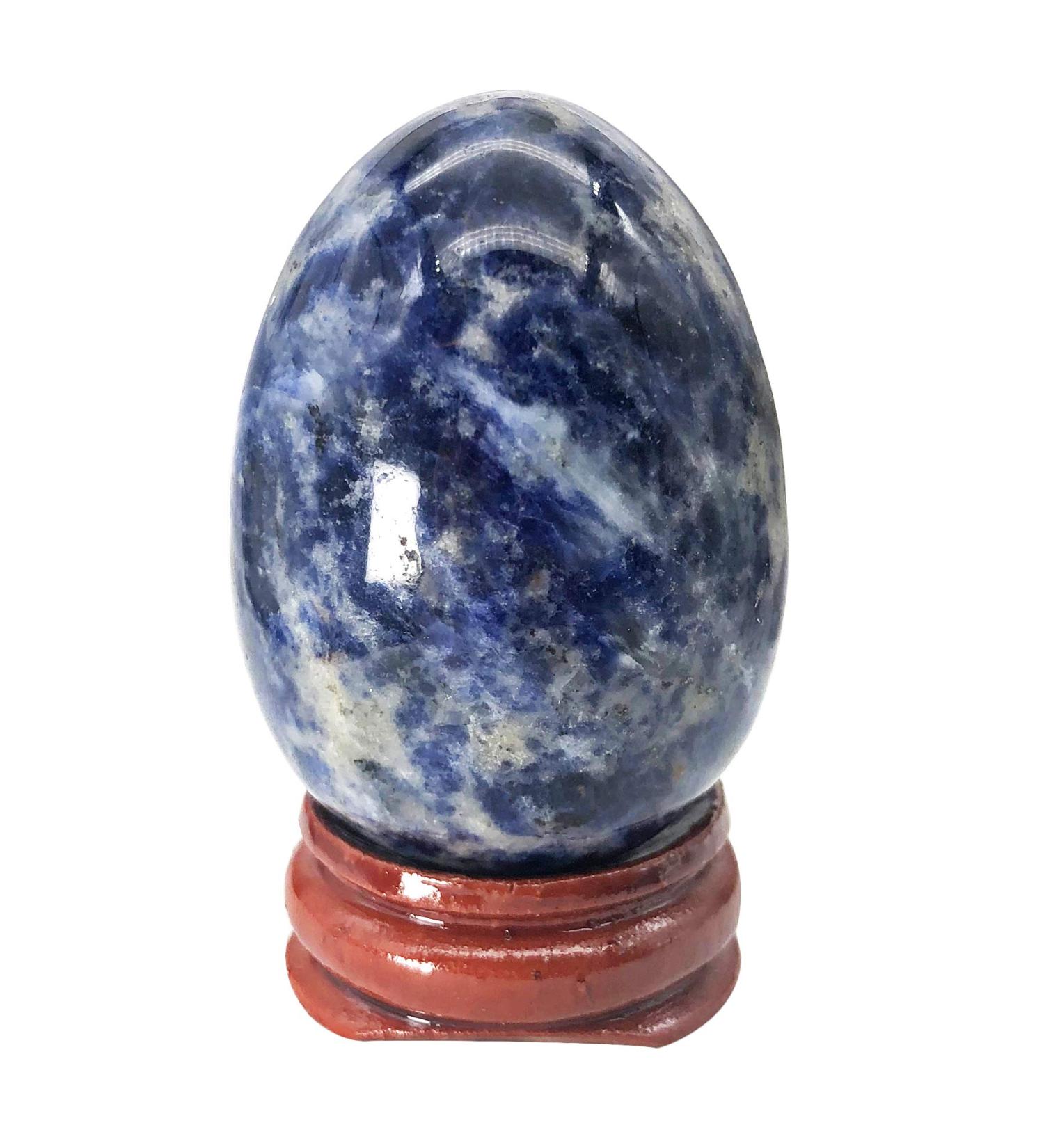 Ladeukoi Stone Egg Figurines - Polished Sodalite Healing Crystal Easter Eggs with Wooden Stand | 45mm Tall | International Shipping Available - Buy Online on GoSupps.com