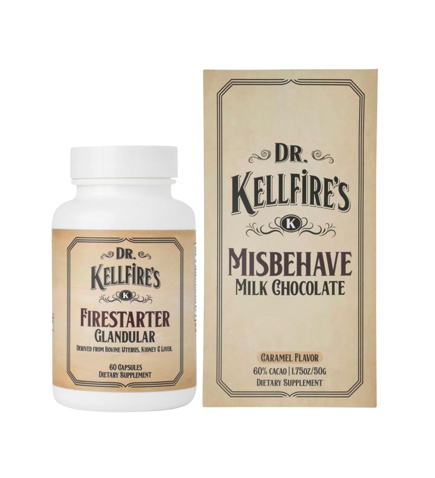 Grass Fed New Zealand Pasture Raised Beef Organ Superfood Supplement & MisBehave Chocolate Bar Combo Bundle | For Women Men and Couples | Maca FenuGreek (Beef Liver Kidney Heart Ovary Uterus)