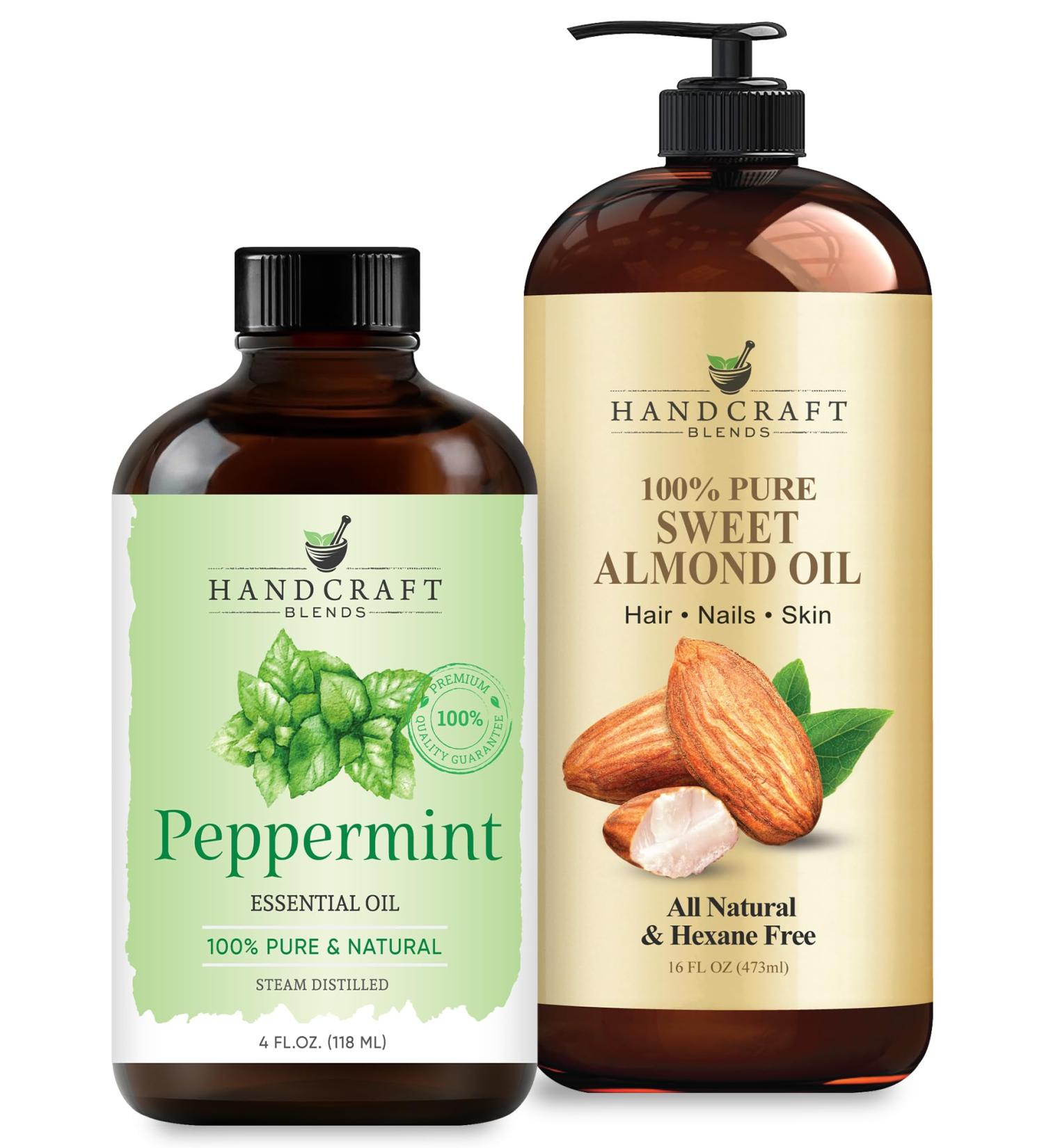 Handcraft Blends Cooling Body Oil Set: Sweet Almond Oil (16 Fl Oz) and Peppermint Essential Oil (4 Fl Oz) 100% Pure & Natural for Invigorating Massage and Tired Muscles - Buy Online on GoSupps.com