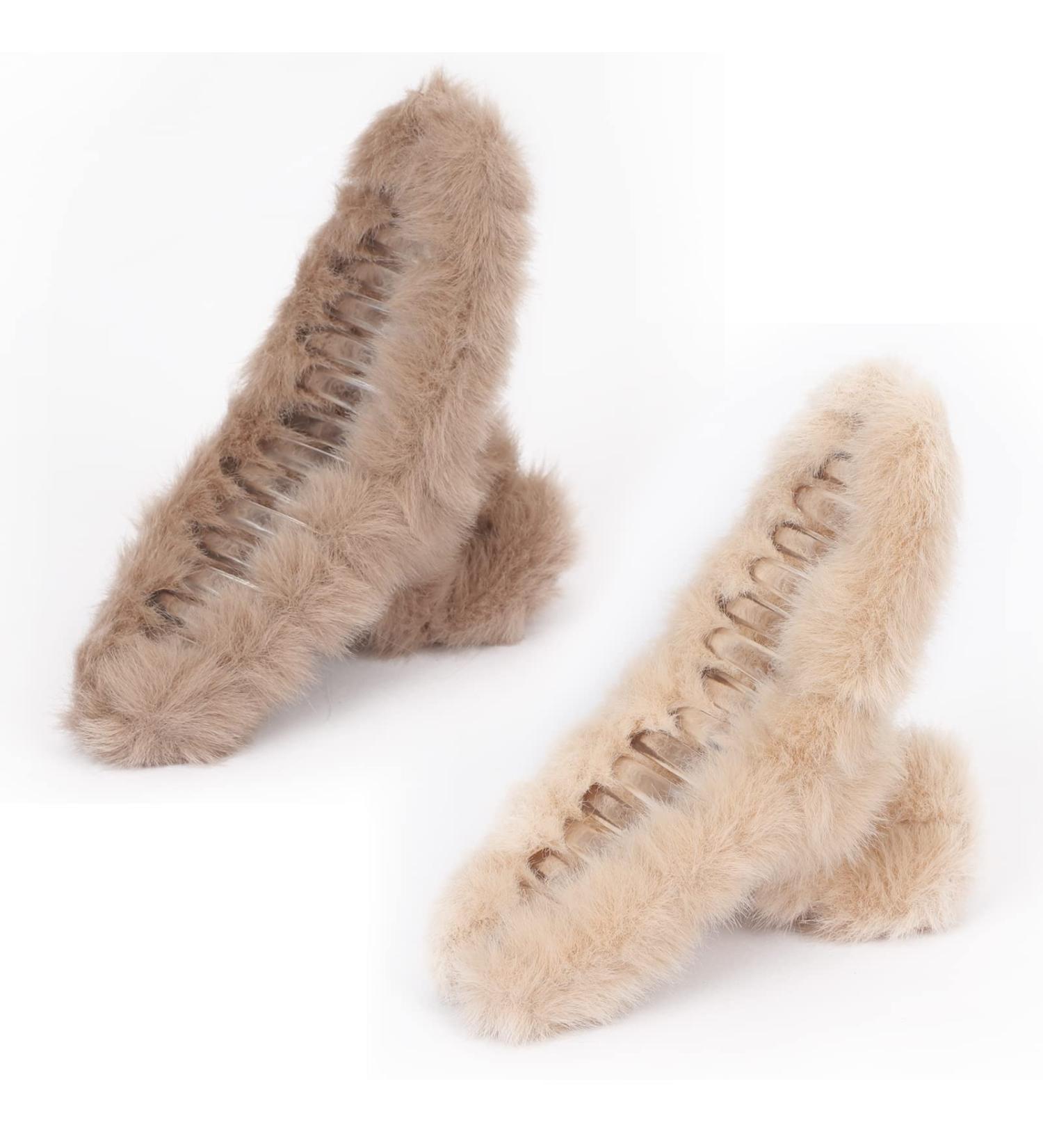 Songaa Hair Claw Clips for Women (2 PCS) - Strong Hold Plush Hair Barrettes for Thick Thin Long Hair - Cute Non-Slip Hair Accessories in Coffee & Beige - Buy Online on GoSupps.com