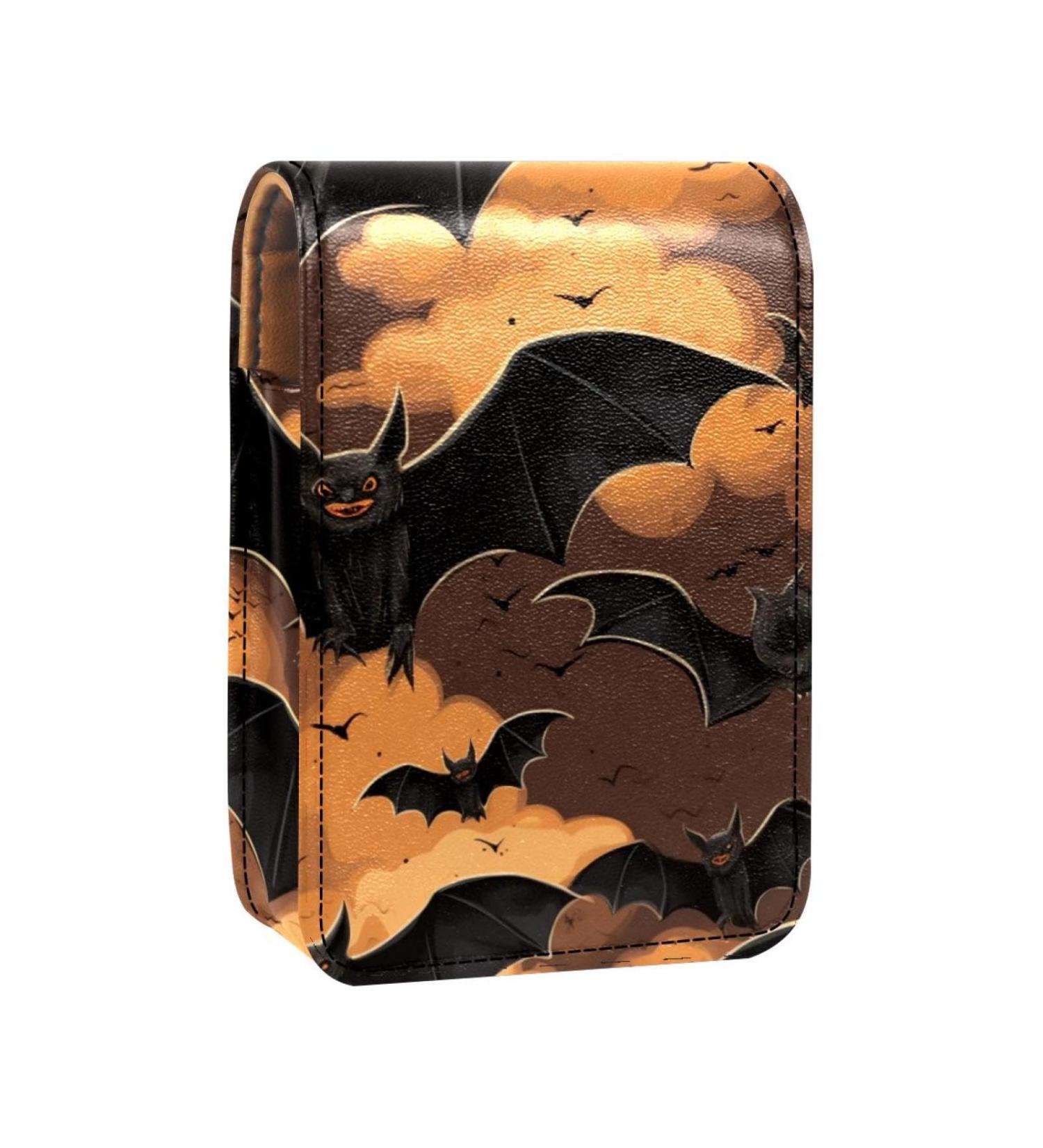 Shop Stylish Leather Lipstick Case | Mini Organizer with Mirror - Animal Halloween Bat Art Design - Buy Online on GoSupps.com