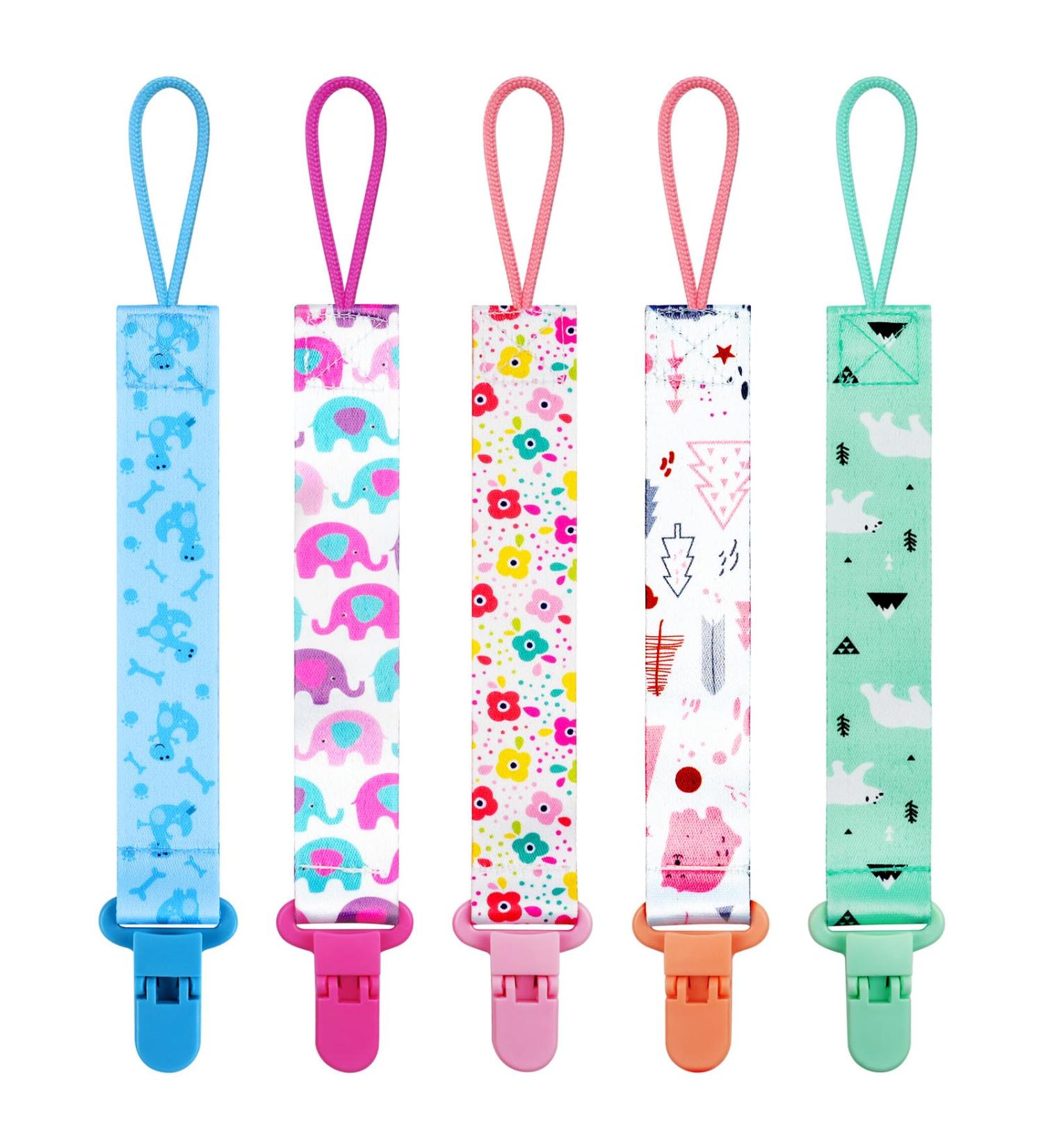 Aolso 5pcs Baby Pacifier Chain Dummy Clip Set with Plastic Clasp - Unisex Teething Toy Holders - Buy Online on GoSupps.com