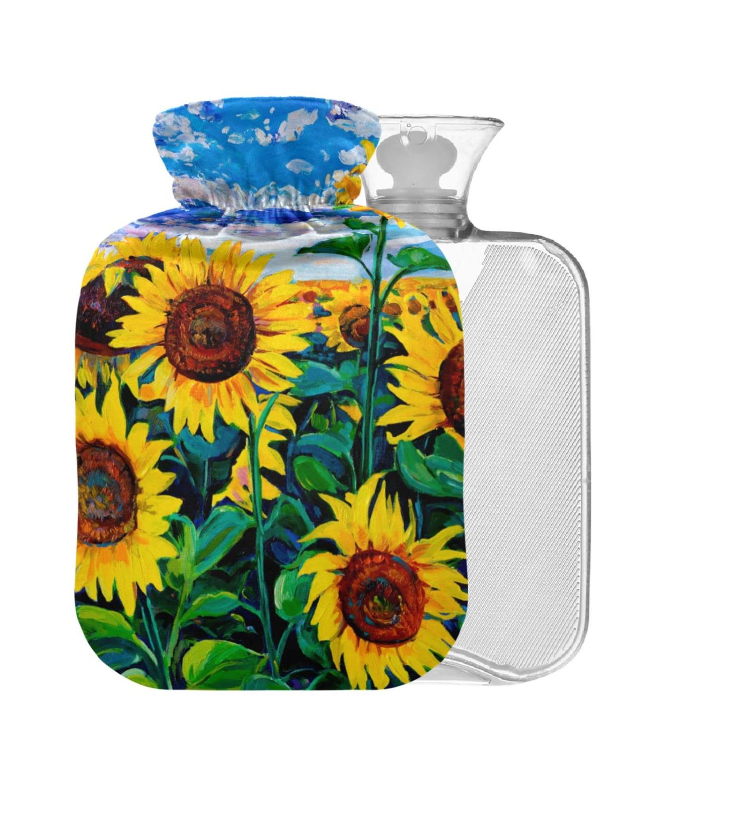 Sunflower Hot Water Bottle with Cover - 1L BPA Free for Pain Relief | Small Hot Water Bag for Bed Hands & Feet - Buy Online on GoSupps.com