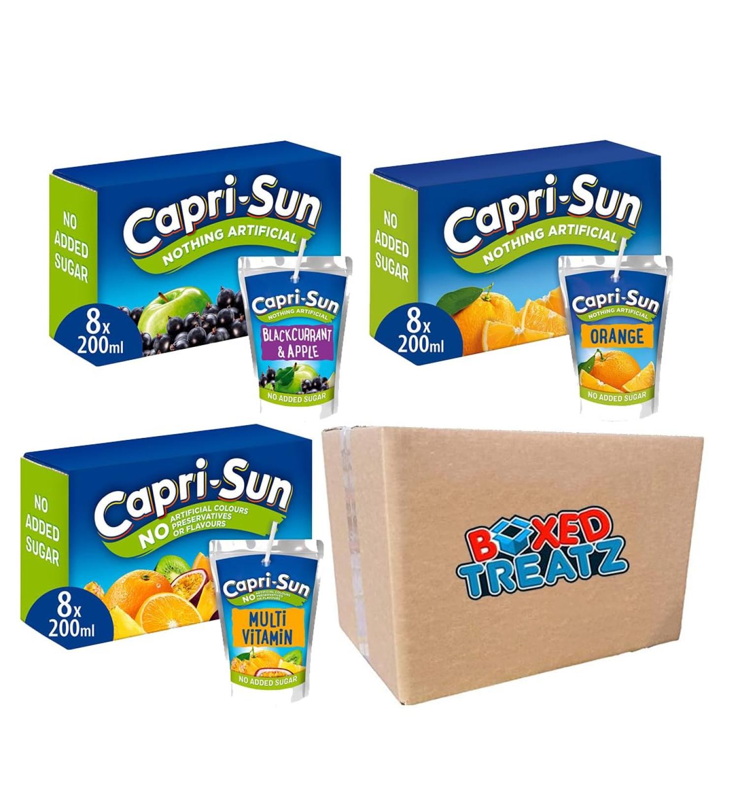 Capri Sun Fruit Juice Drink Bundle 24x200ml No Added Sugar Orange Blackcurrant & Apple Multi Vitamin Juice Fuit Juice Drink With Sweetener And Vitamins Boxed Treatz - Buy Online on GoSupps.com