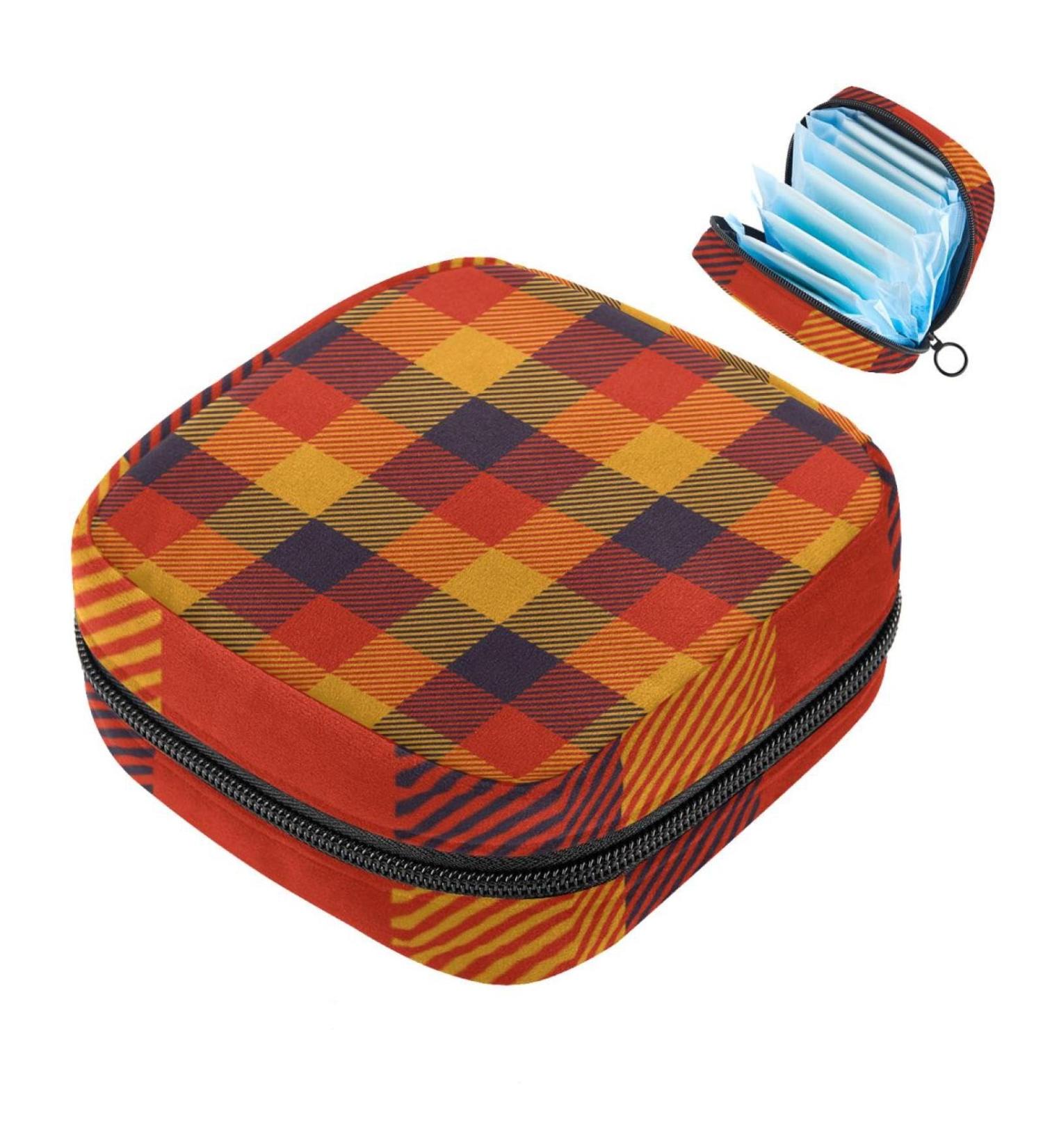 Portable Women's Menstrual Storage Bags | Cute Checkered Orange Bags for Pads Tampons & Menstrual Cups | Ideal for Teens - Buy Online on GoSupps.com