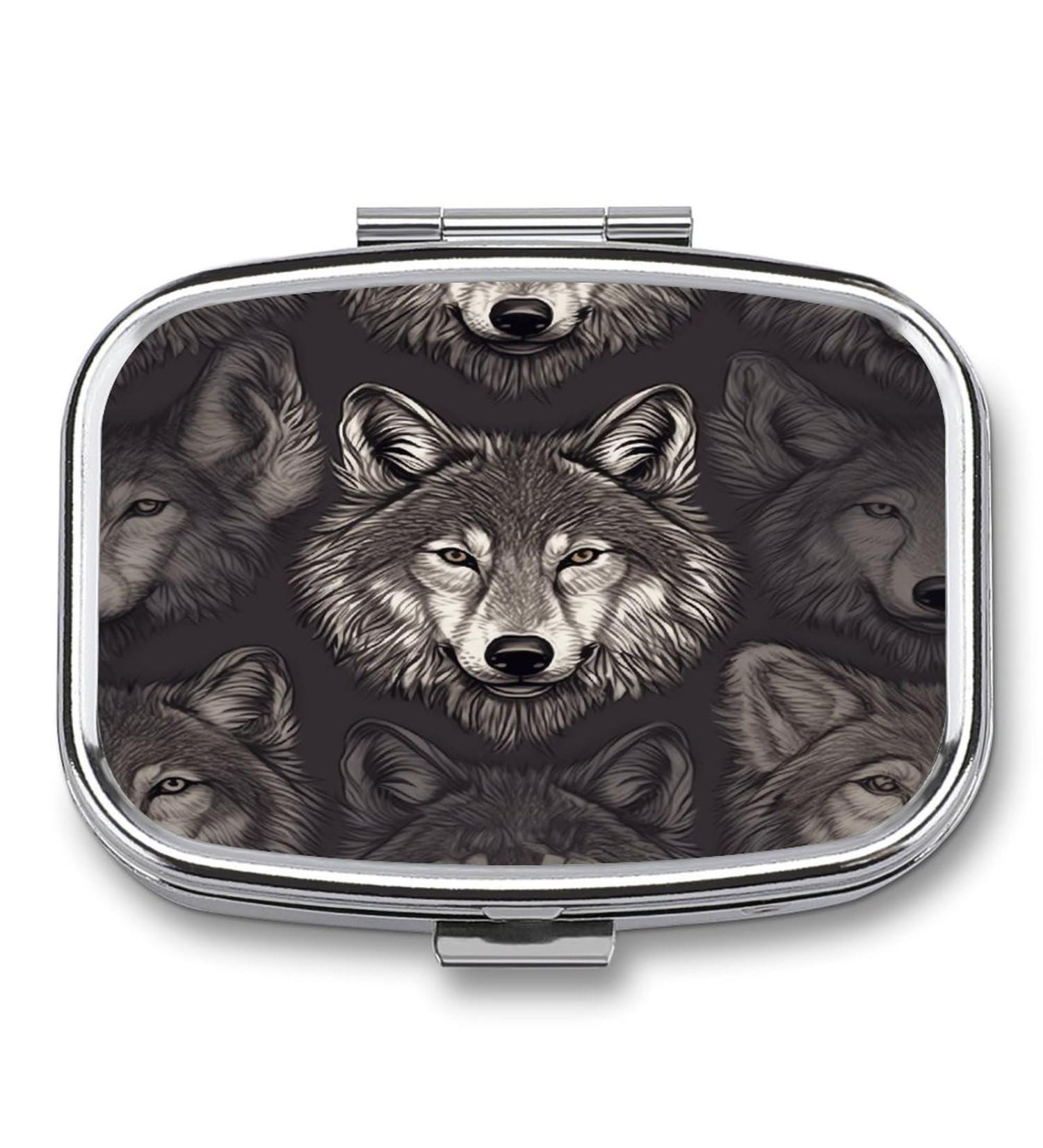 Decorative Wolf Head Pill Box - 2 Compartment Metal Organizer for Travel | Portable Medicine Case for Pocket & Purse - Buy Online on GoSupps.com