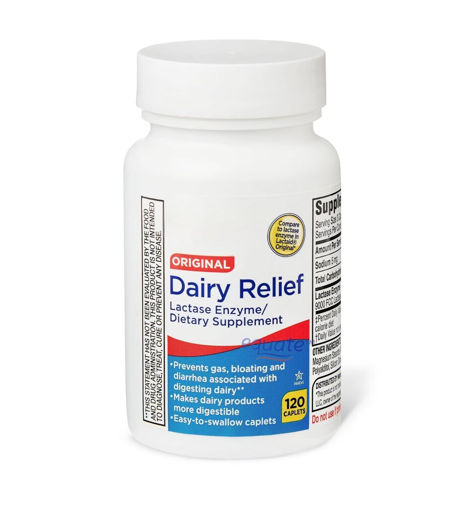 Dairy Relief Caplets Original 120 Count Lactase Enzyme Supplement for Dairy Digestion Support (Pack of 1) - Buy Online on GoSupps.com