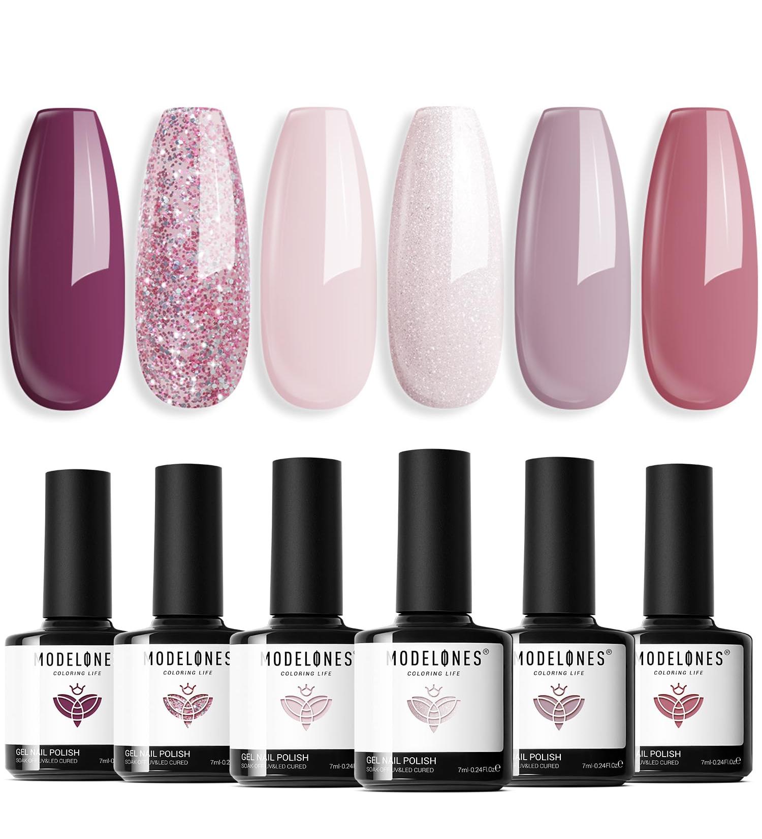 Modelones Gel Nail Polish 6 Colors White Soft Pink Gel Polish Classic Nude Purple Glitter Nail Polish Gel Soak Off U V Gel Nail DIY Salon Manicure French Popular Nails Art Gifts for Women - Buy Online on GoSupps.com