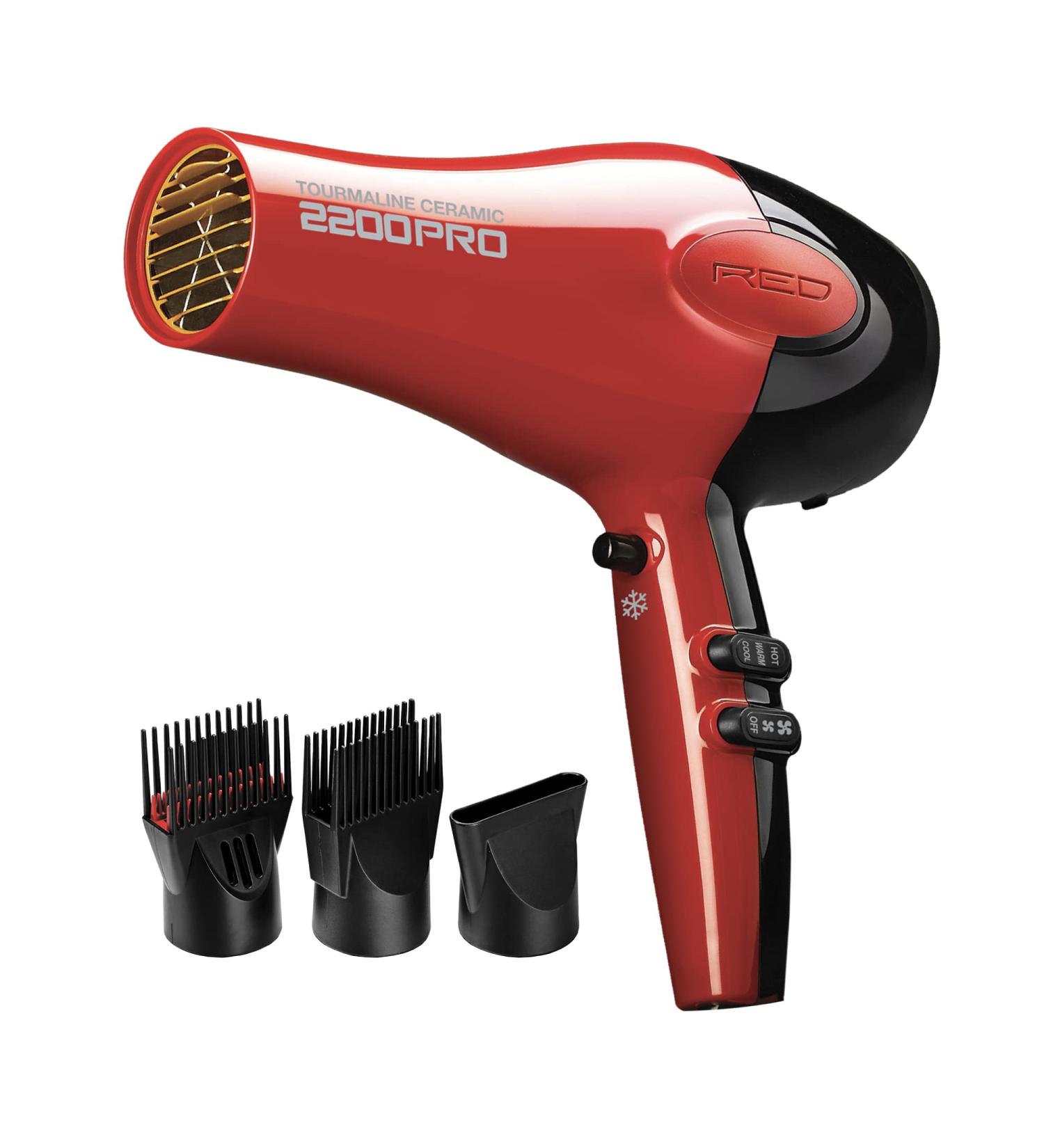 RED by Kiss Tourmaline Ceramic 2200W PRO Hair Dryer - Professional Frizz-Free Extra Combs 6 Heat Settings | International Shipping - Buy Online on GoSupps.com