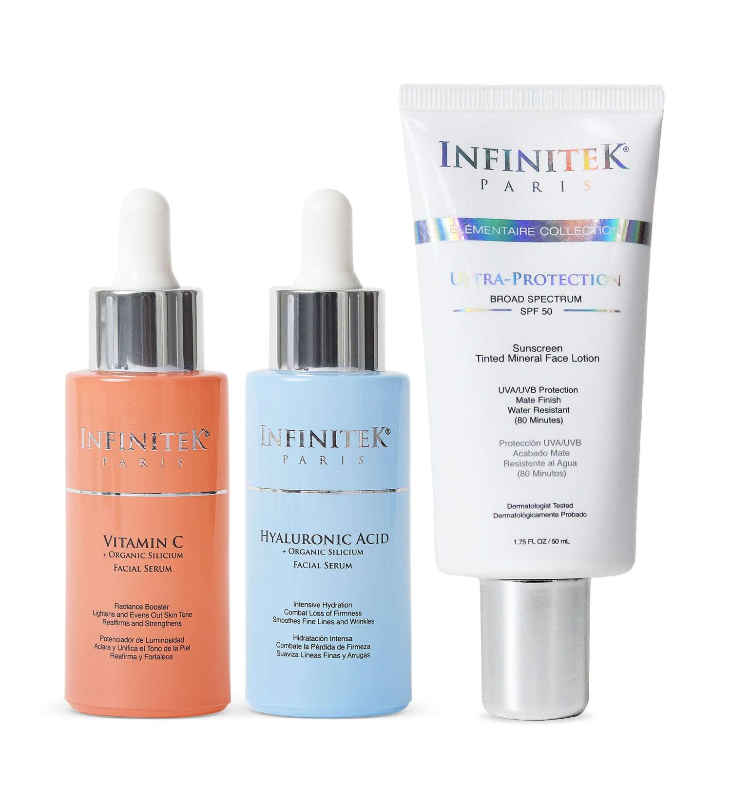 Infinitek Paris Essential Kit - Vitamin C + Hyalouronic Acid + Face Sunscreen Tinted - Buy Online on GoSupps.com