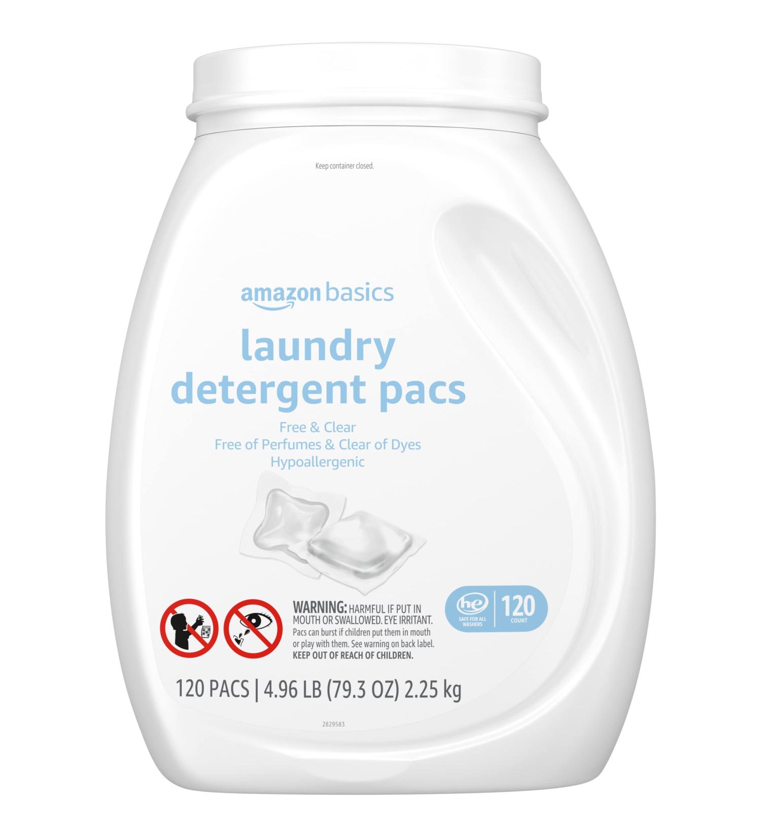 Amazon Basics Laundry Detergent Pacs - Free & Clear - 120 Count - Hypoallergenic - Fragrance and Dye Free - Buy Online on GoSupps.com