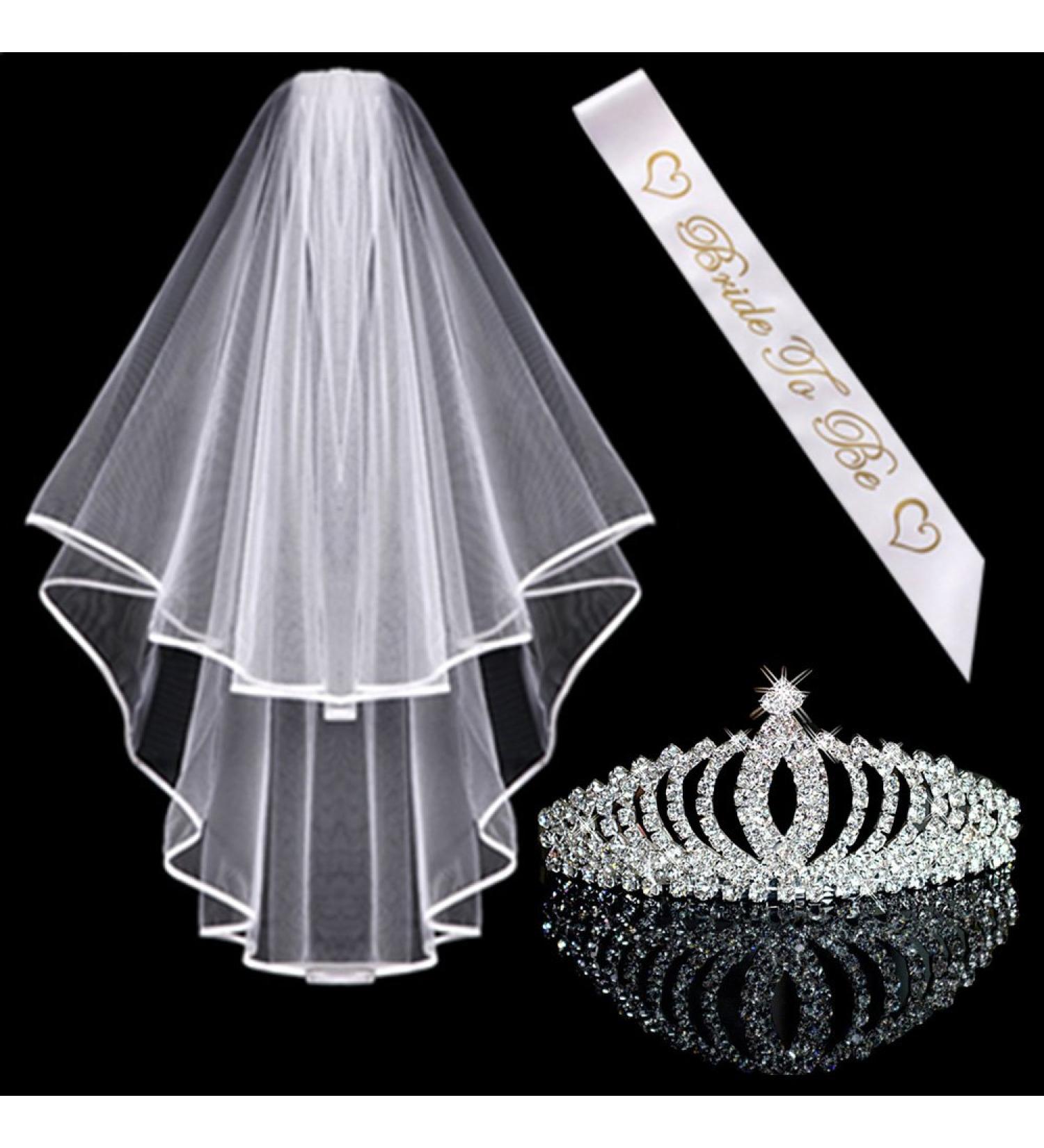 Buy Awtlfe Wedding Accessories Set for Bride | Crystal Tiara Veil & Sash - International Shipping Available - Buy Online on GoSupps.com