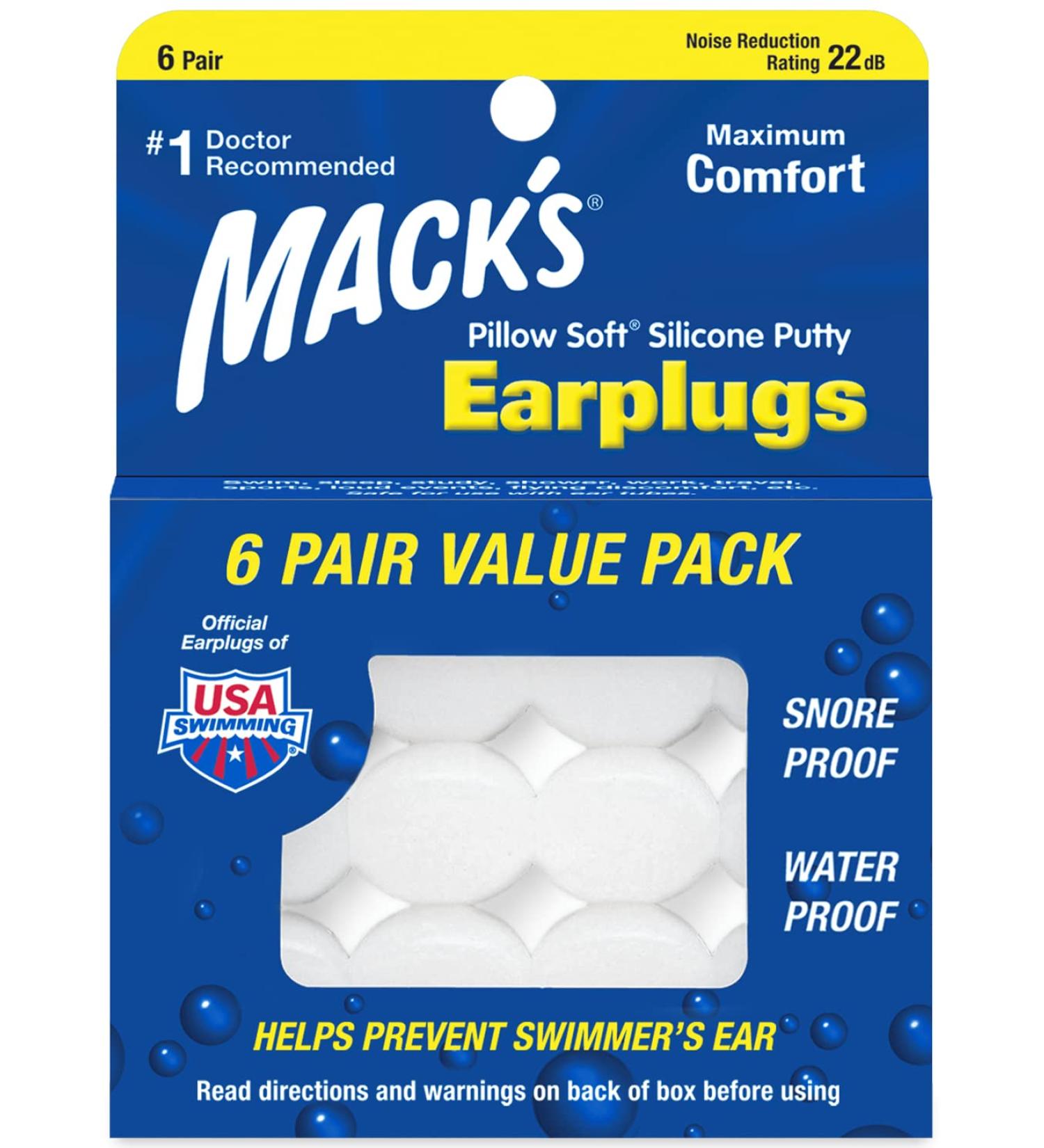 Mack's Pillow Soft Silicone Earplugs - 6 Pair Value Pack | Moldable Putty Ear Plugs for Sleeping, Snoring, Swimming, Travel, Concerts - Buy Online on GoSupps.com