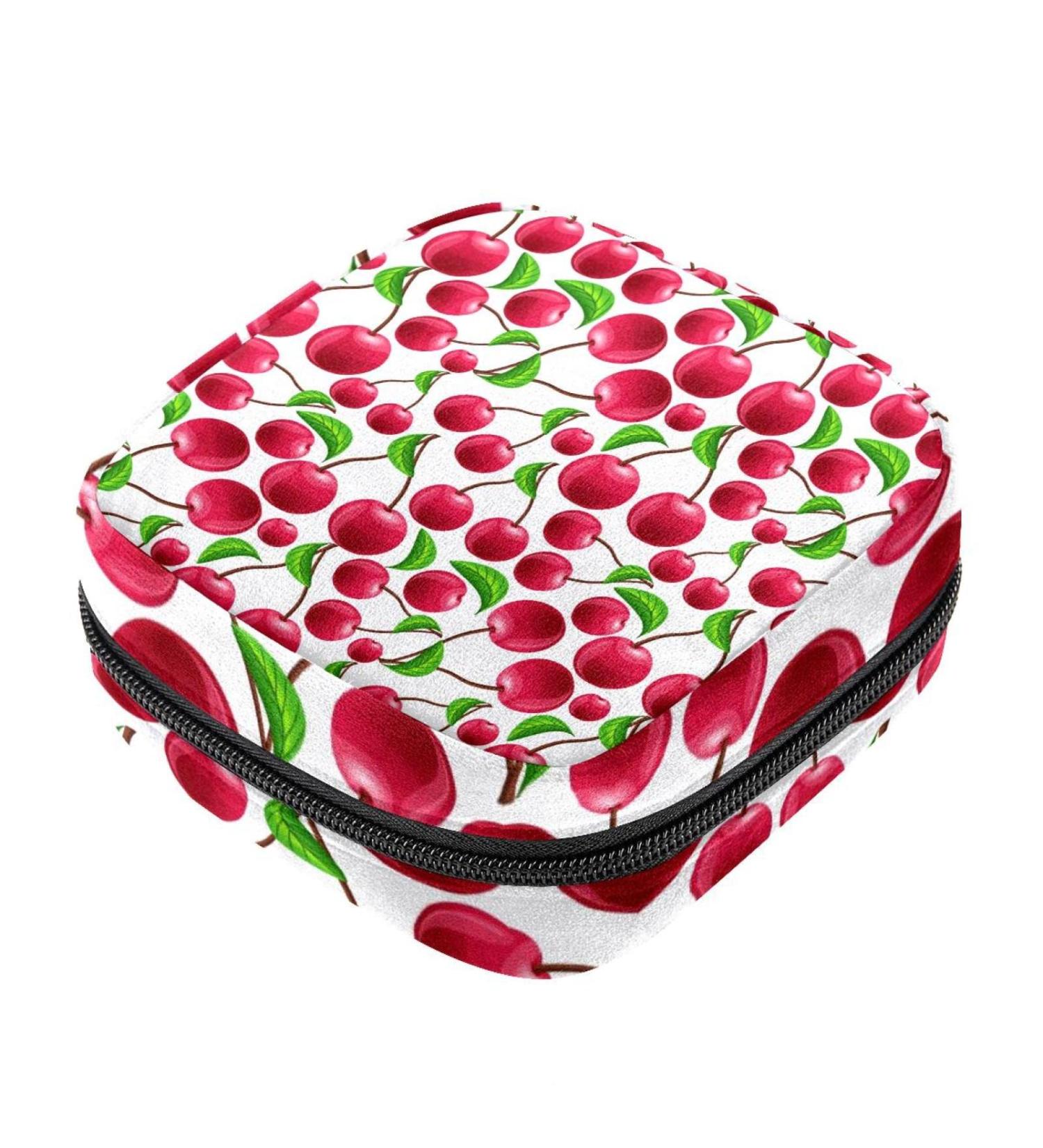 Red Cherry Menstrual Pad Bag with Zipper | Ladies Napkin Pouch & Tampons Collection Bag for Women & Girls - Shop Internationally - Buy Online on GoSupps.com