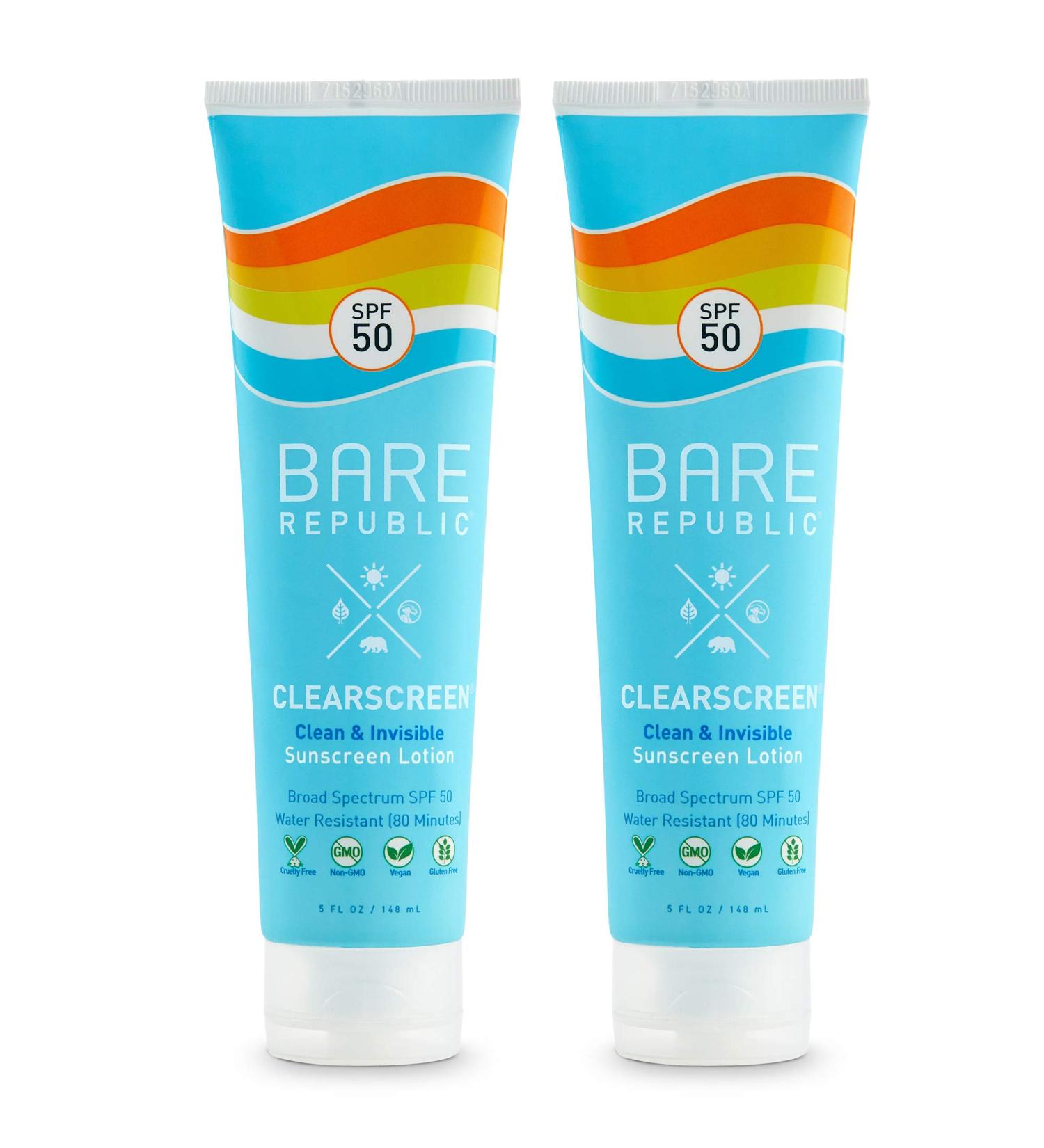 Bare Republic Clearscreen SPF 50 Sunblock Body Lotion 2 Pack - 5 Fl Oz Each | Water Resistant, Invisible Finish - Buy Online on GoSupps.com