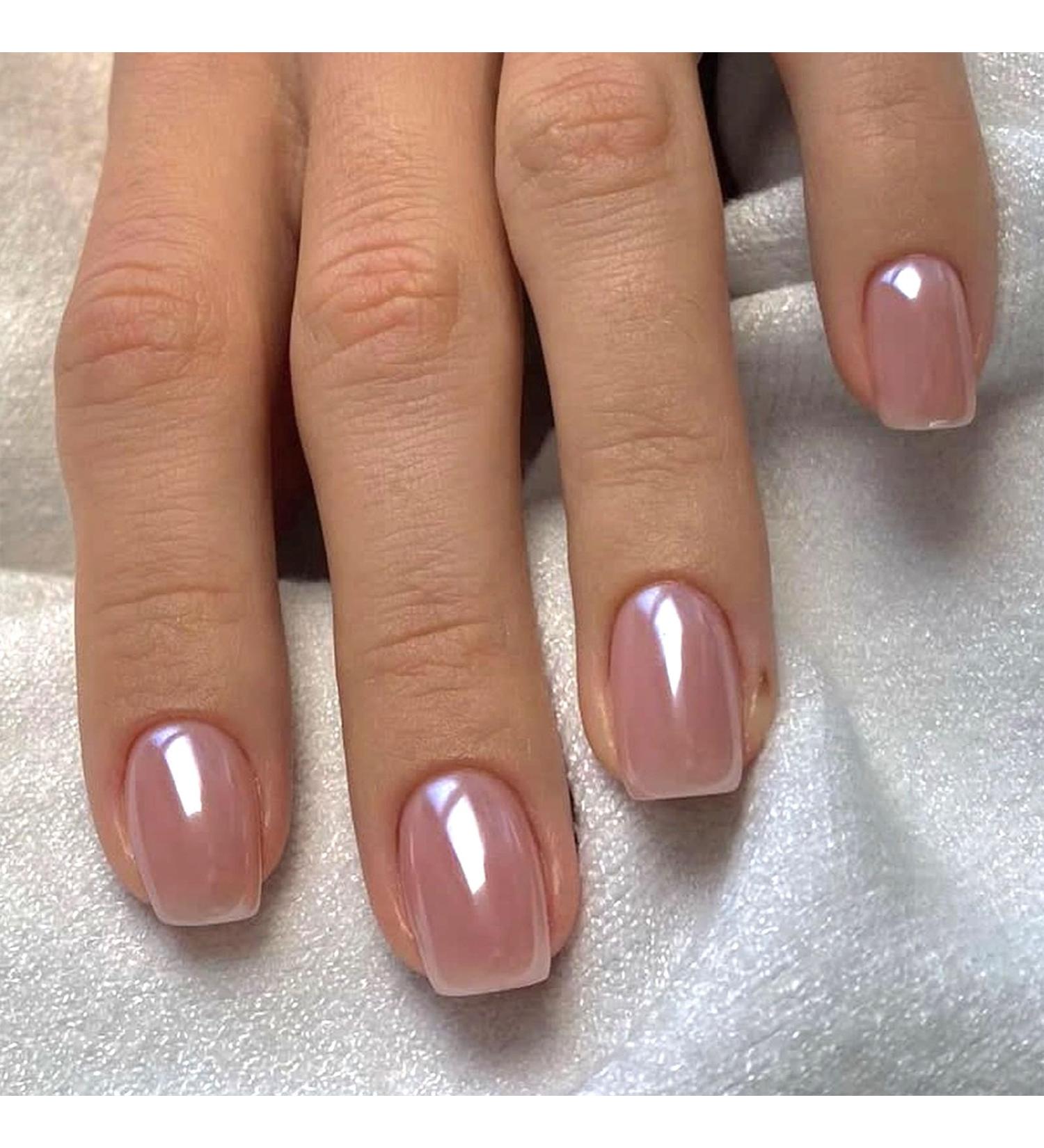 Chrome Press On Nails | Short Square Full Cover Fake Nails - 24 Pcs Glossy Acrylic Glue-On Designs for Women - Buy Online on GoSupps.com