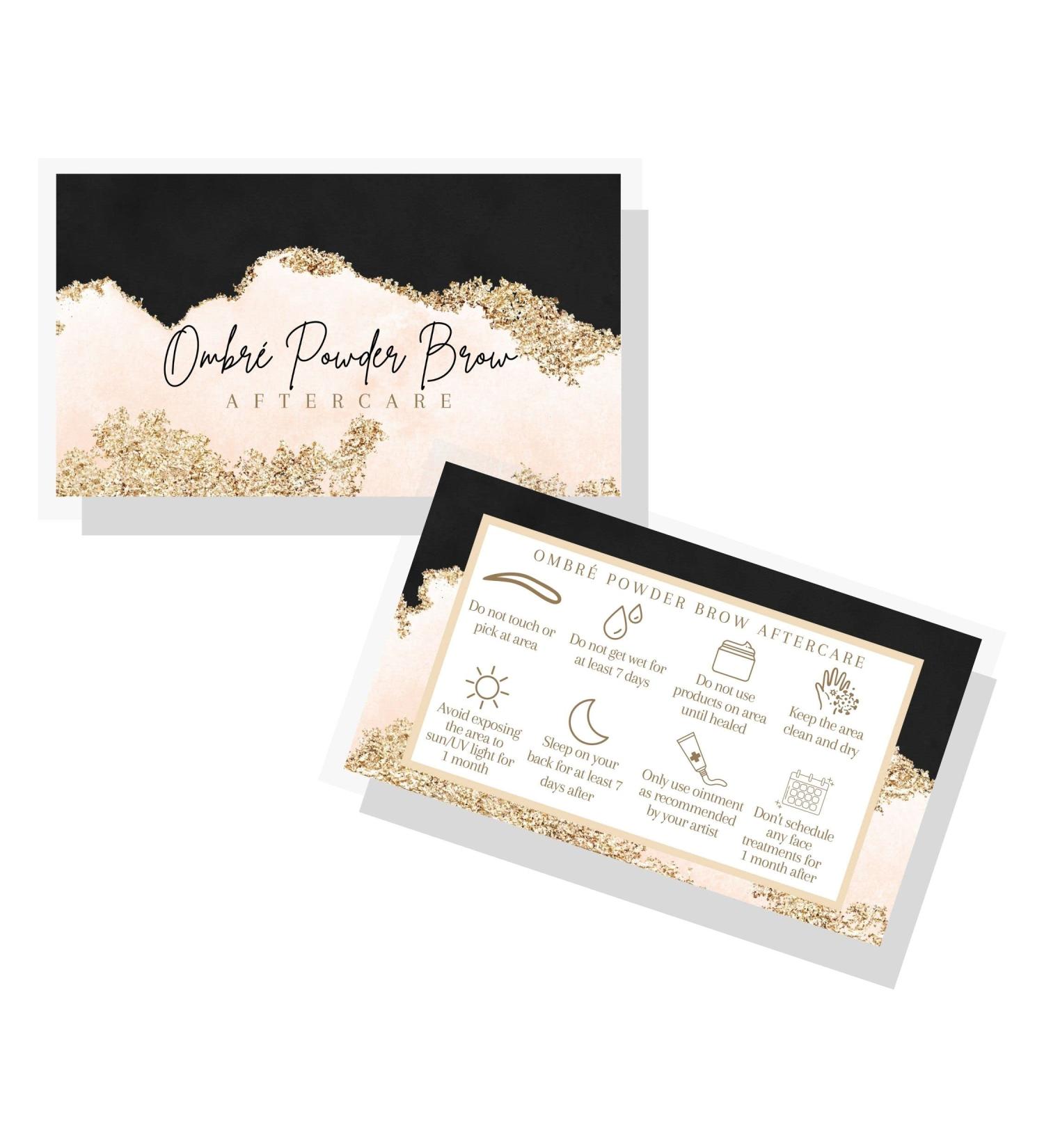 Ombre Powder Brow Aftercare Cards 50 Pack | Brow Artist Supplies for Clients | Snatched Brows - Black Pink Gold Design | 2x3.5 inch Business Card Size - Buy Online on GoSupps.com