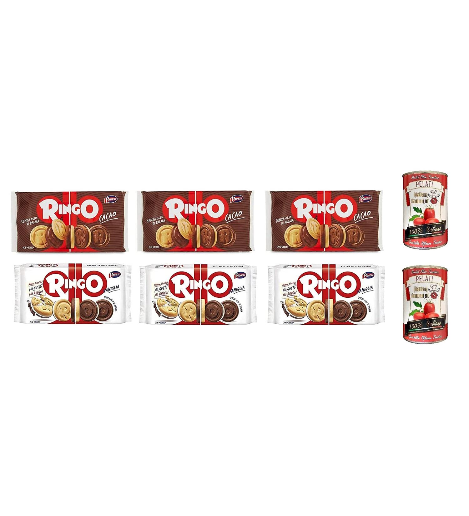  Italian Gourmet E.R. Pavesi Ringo Pack of 3 biscuits 330g with vanilla 6 cookie bars + 3 cans of Pavesi Ringo Cacao tomatoes 6 snacks 330g + gourmet Italian 100% Italian 2 cans of 400g - Buy Online on GoSupps.com