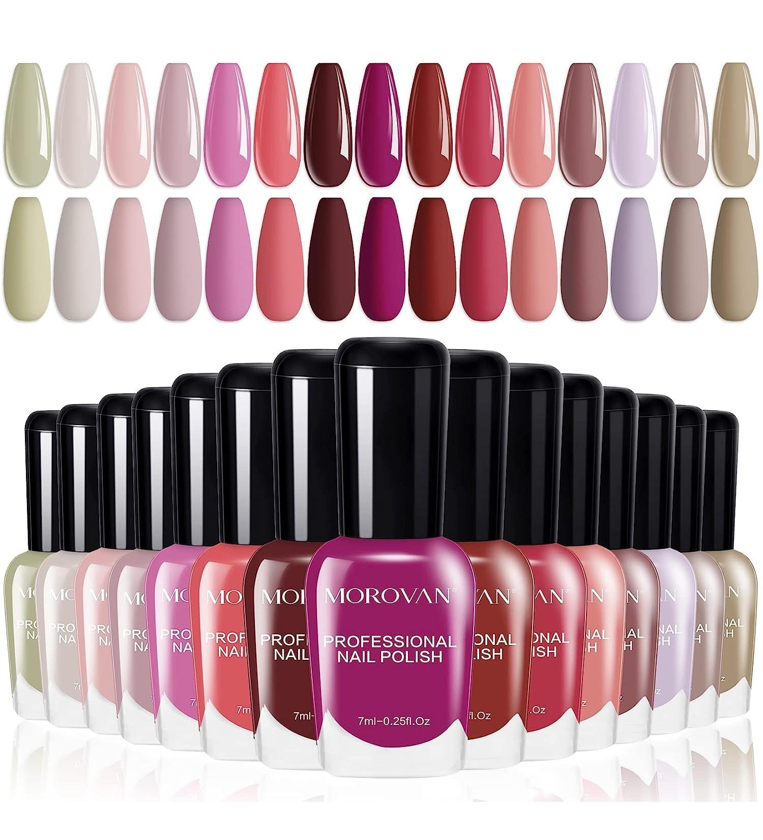 Morovan Fingernail Nail Polish Set: Pink Air Dry 15 Colors 7ml Nude Bulk Nail Polish Non Gel Regular Nail Polish Kit Finger Nail Polish Set Gift for Women Mystic Garden - Buy Online on GoSupps.com