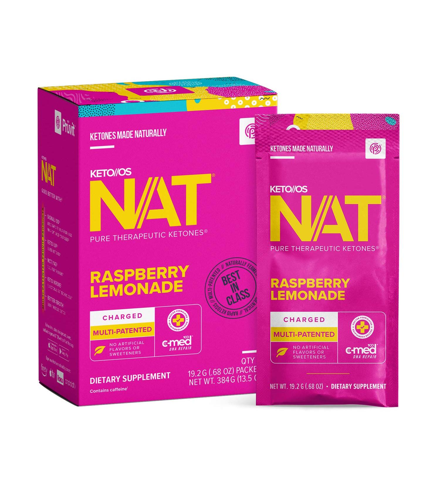 Keto//OS NAT Raspberry Lemonade Charged Exogenous Ketones - BHB Salts Supplement (20 Count) | Energy Boost for Men and Women - Buy Online on GoSupps.com