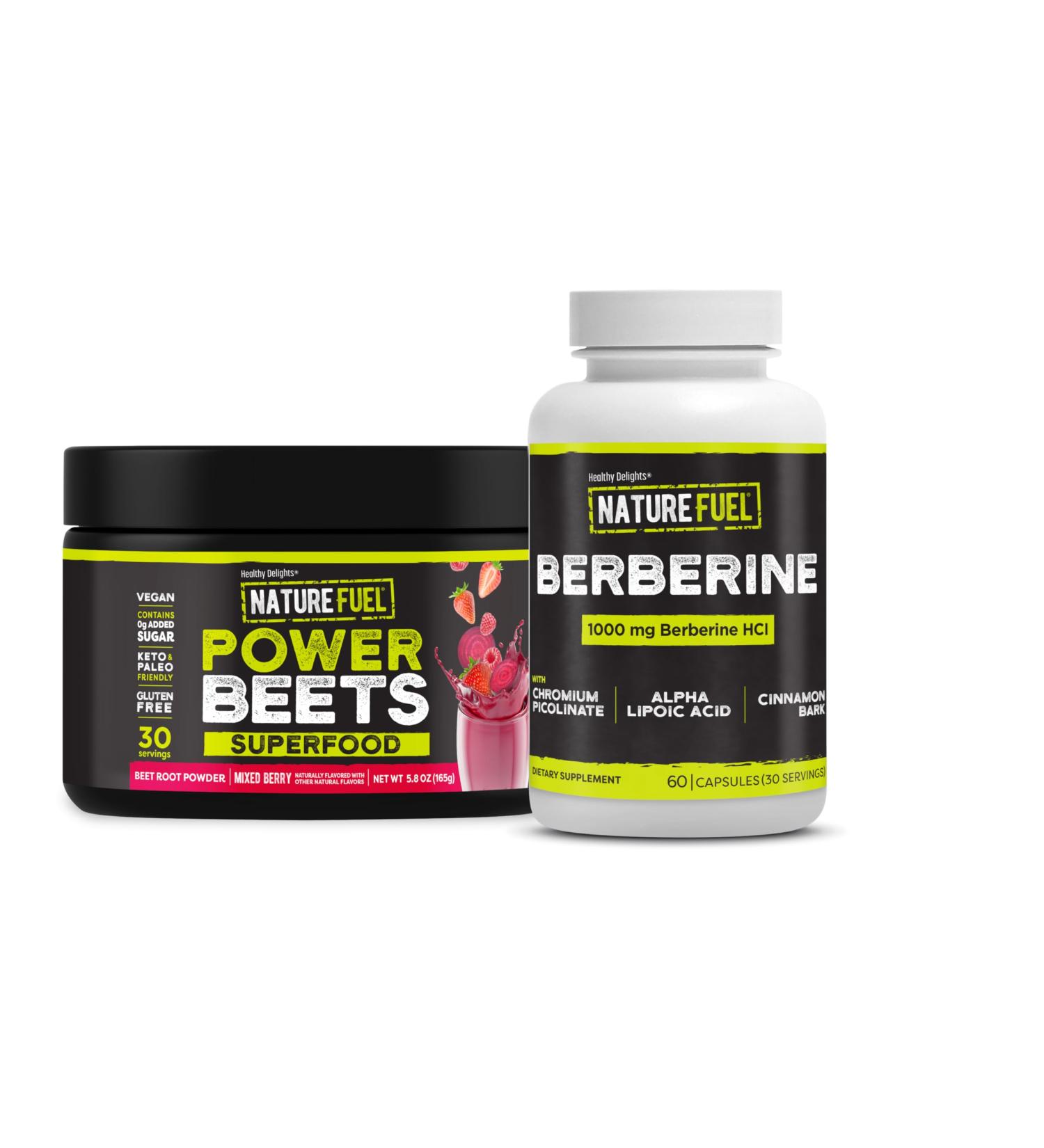 Healthy Delights Nature Fuel Power Beets Powder Beet Root Powder Mixed Berry 30 Servings (Packaging May Vary) and Healthy Delights Nature Fuel Berberine Capsules 60 Count 30 Servings - Buy Online on GoSupps.com