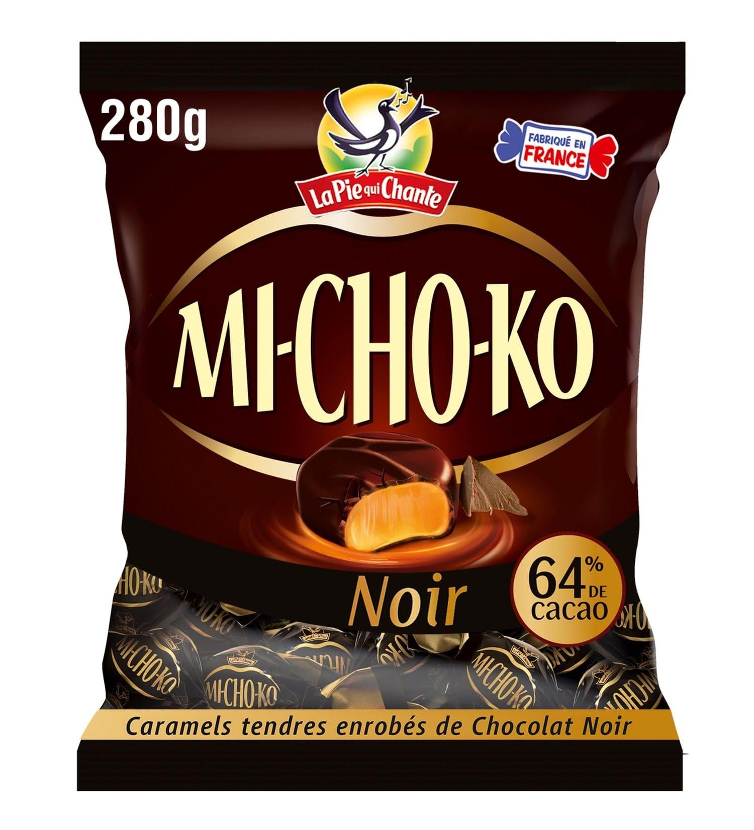 LA PIE QUI CHANTE Bonbons Fondants au Chocolat Noir et Caramel Gourmand Sachet 280g - Le Lot De 4