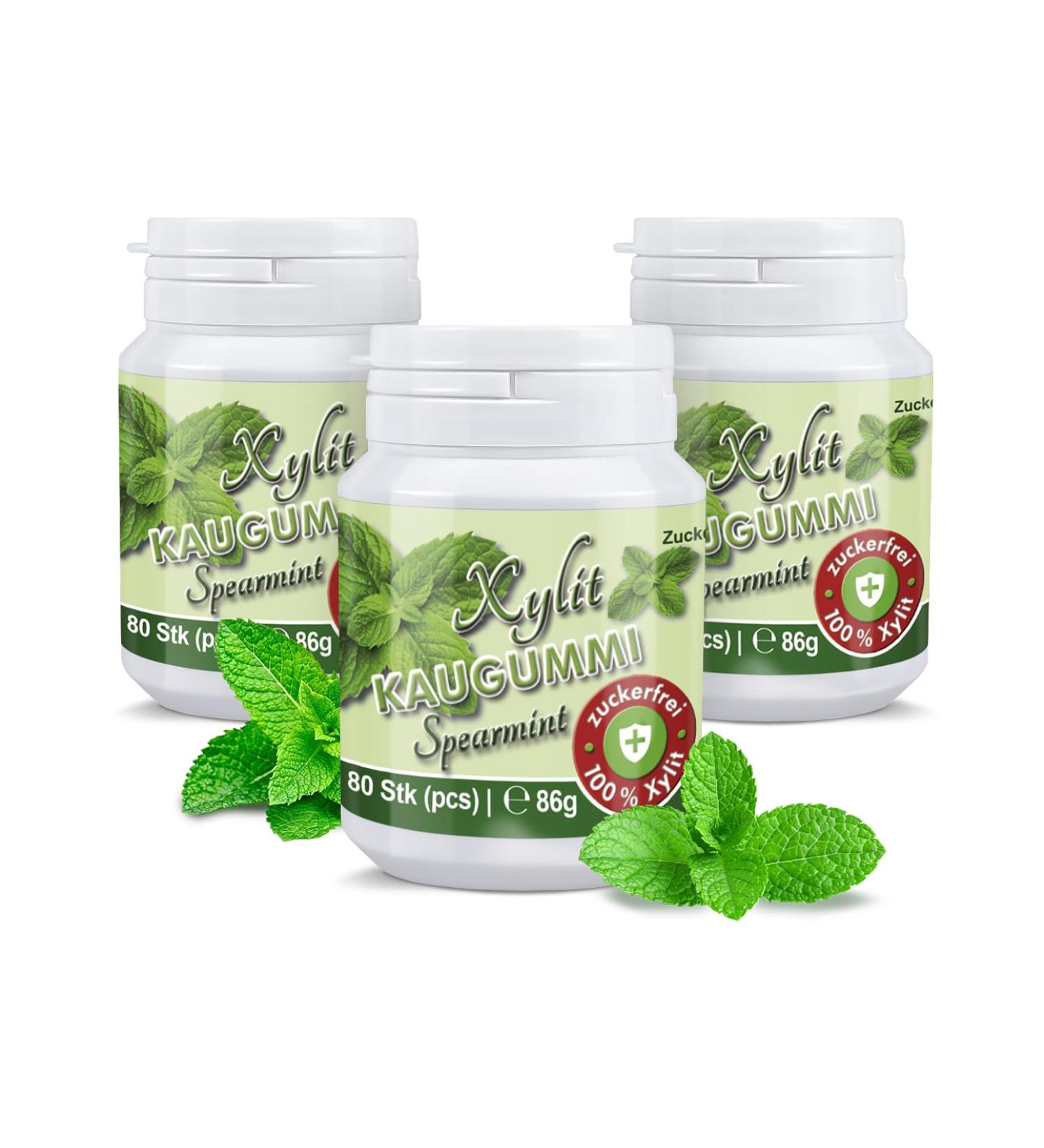 Xylitquelle Sugar-Free Spearmint Chewing Gum | 100% Xylitol | Vegan | Preserve Tooth Mineralization | 240 Pieces (3-Pack) - Buy Online on GoSupps.com