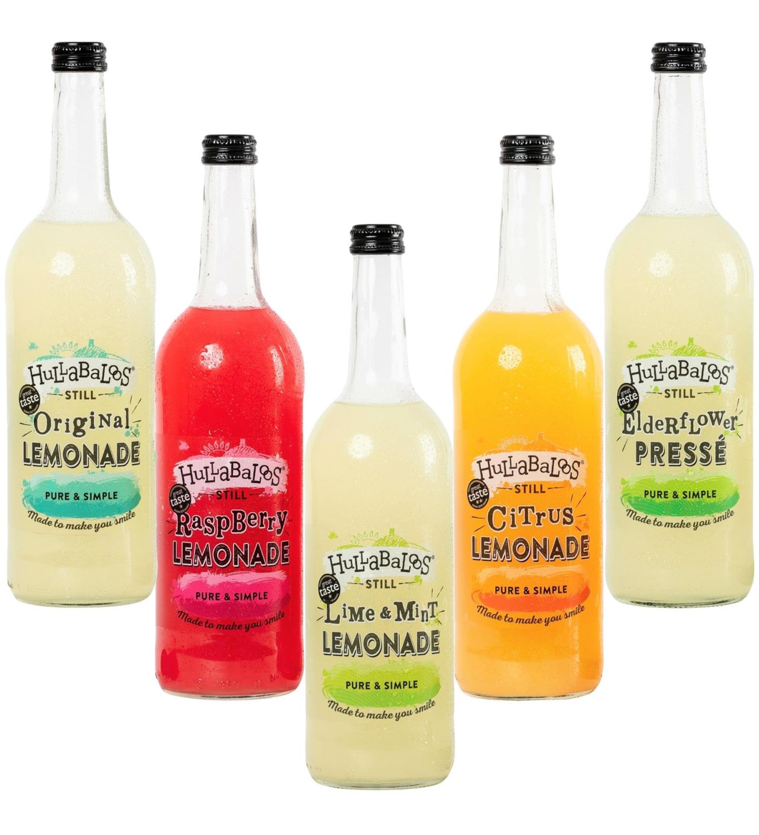 Hullabaloos Still Sweet Drink Pick N Mix - Choose From 5 Flavours | Citrus Lemonade Elderflower Presse Lime & Mint-Lemonade Original-Lemonade Raspberry-Lemonade Muffins Taste | Pack of 5 x 750ml 750 ml (Pack of 5) - Buy Online on GoSupps.com