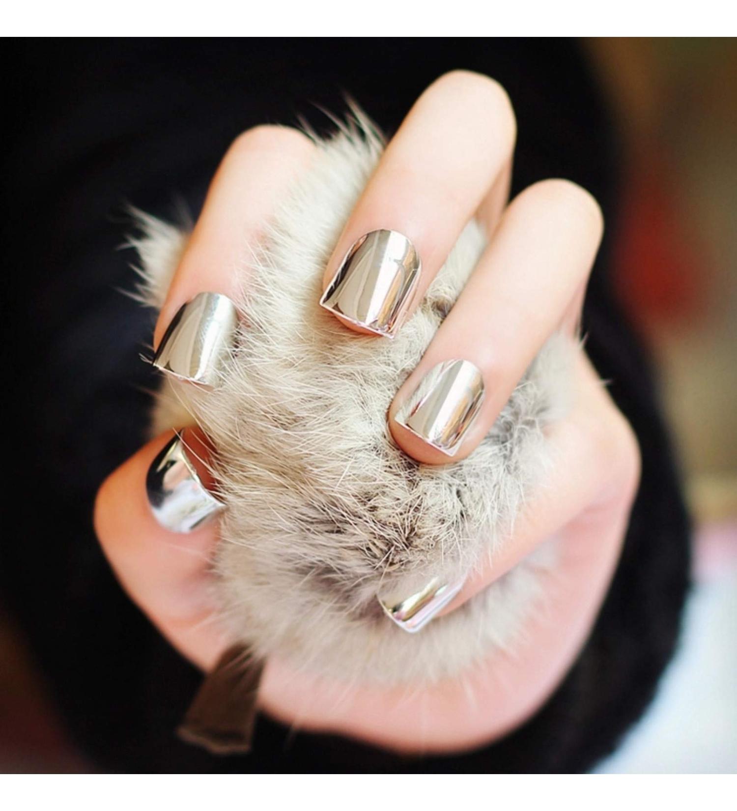 URTJSDG Artificial Nails - Metal Plating False Acrylic Nail Tips for Fashionable Ladies - Short Silver - No Glue Needed - Buy Online on GoSupps.com