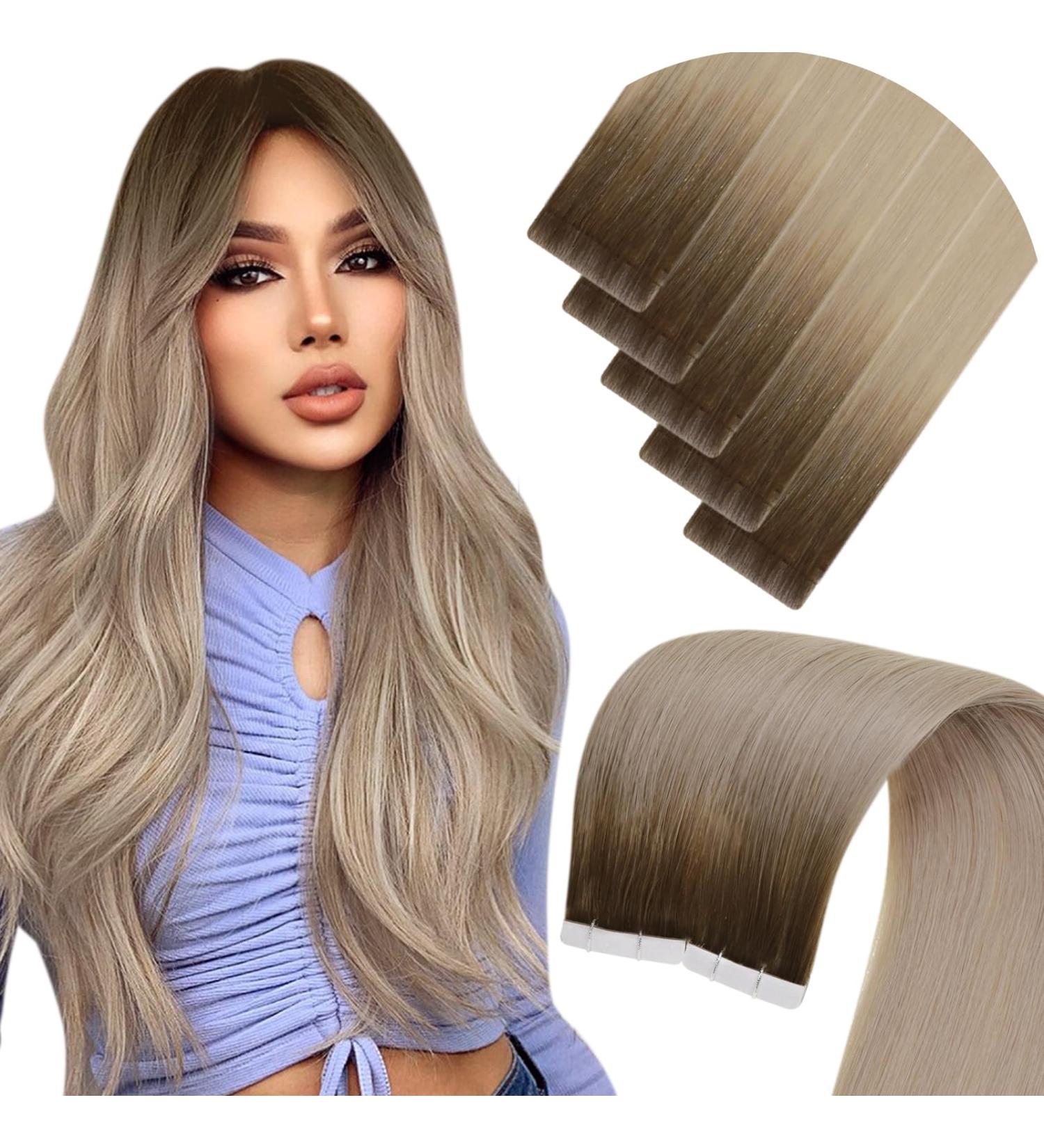 Buy Laavoo Real Hair Tape Extensions - 60cm Virgin Blond Ombre Balayage & Seamless 5pcs | Premium Quality #9A/10.5g - Buy Online on GoSupps.com