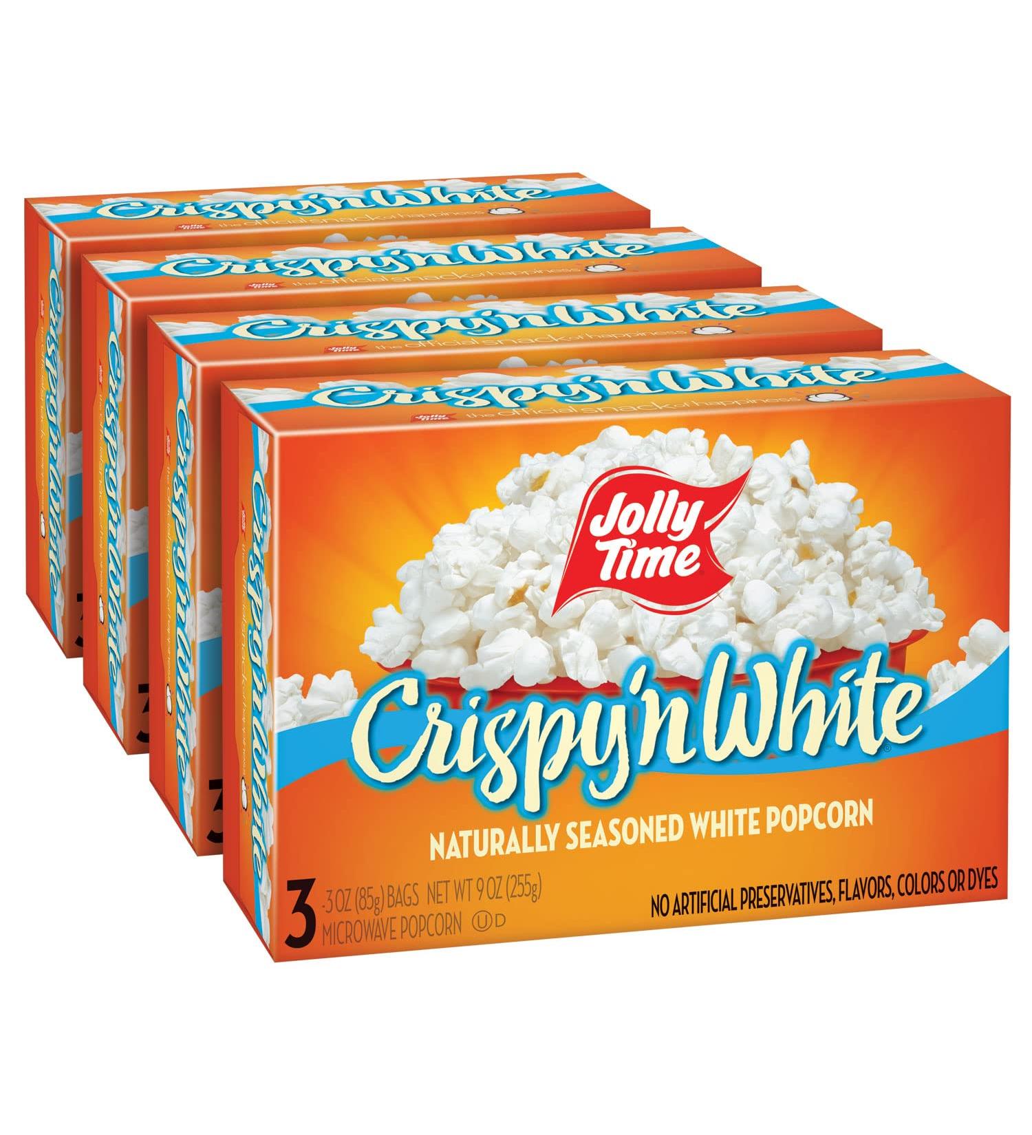 JOLLY TIME Natural Crispy N' White Microwave Popcorn - Low Calorie, Gluten Free - 4 Pack, 3 Count Boxes - Buy Online on GoSupps.com