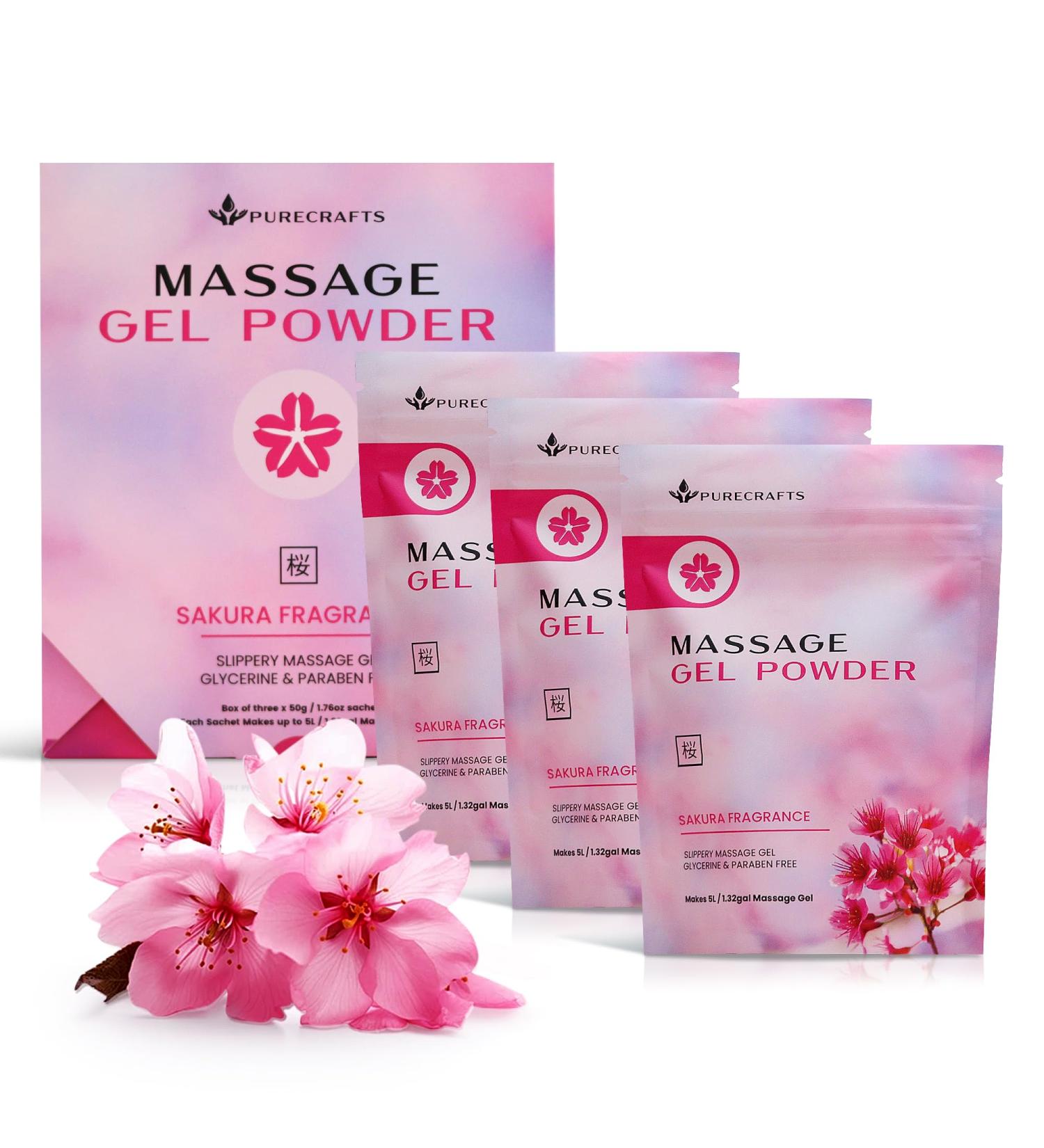 Gel de massage en poudre Purecrafts 50g | Sakura Fragrance | Fabriqu au Japon | Gel lisse et glissant pour le bien- tre et la relaxation | 50g donne 5 litres | Ajoutez un peu d'eau - Buy Online on GoSupps.com