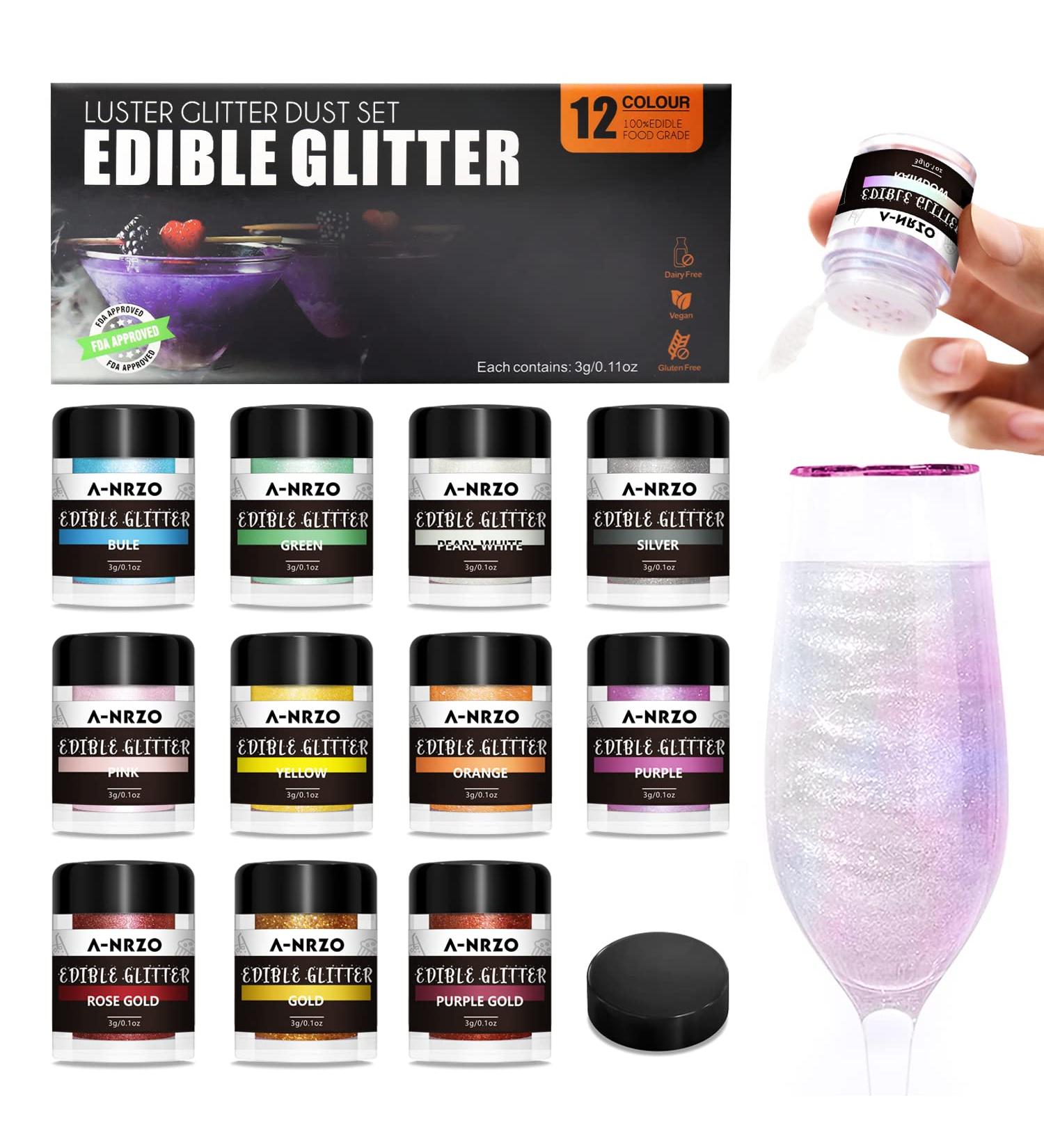 Edible Glitter Set - 11 Rainbow Powders for Drinks & Desserts | Tasteless Food Coloring for Beer Chocolate Cupcakes & More - 3G - Buy Online on GoSupps.com