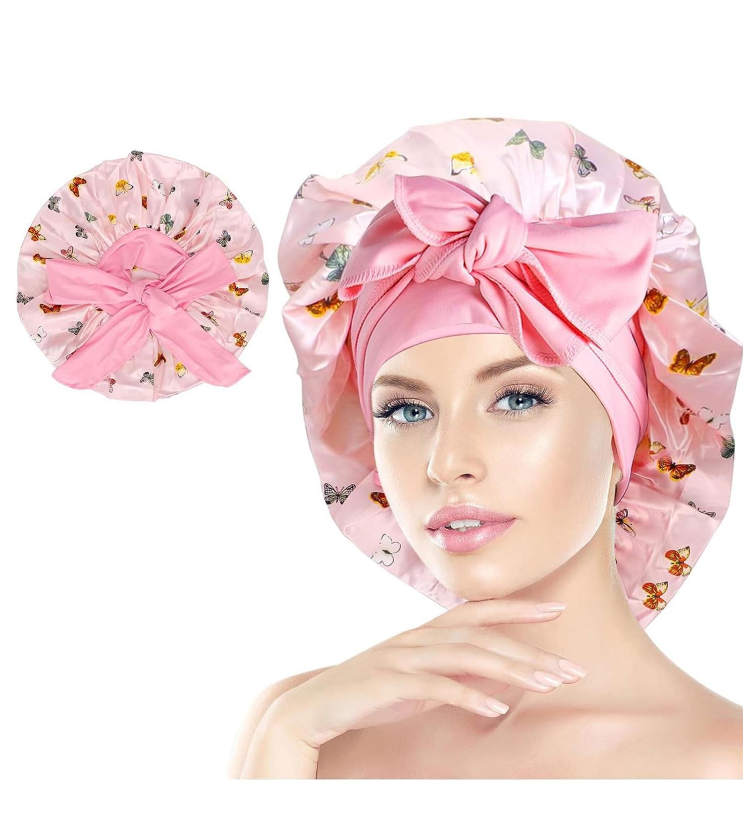 Buy Gugugo Pink Butterfly Silk Sleeping Hood - Adjustable Satin Bonnet for Women | Best Silk Sleep Cap for Comfort & Style - Buy Online on GoSupps.com