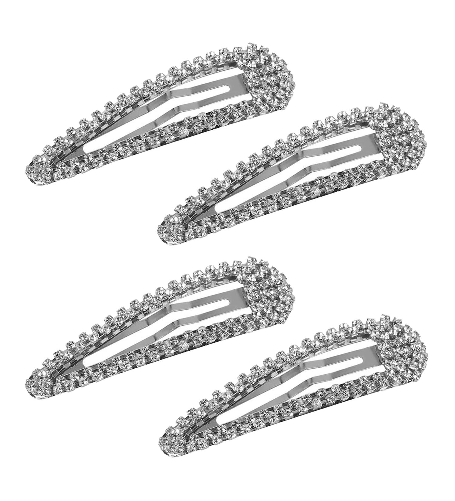 4PCS Silver Rhinestone Snap Hair Clips for Women - Shining Metal Hair Clips - Buy Online on GoSupps.com
