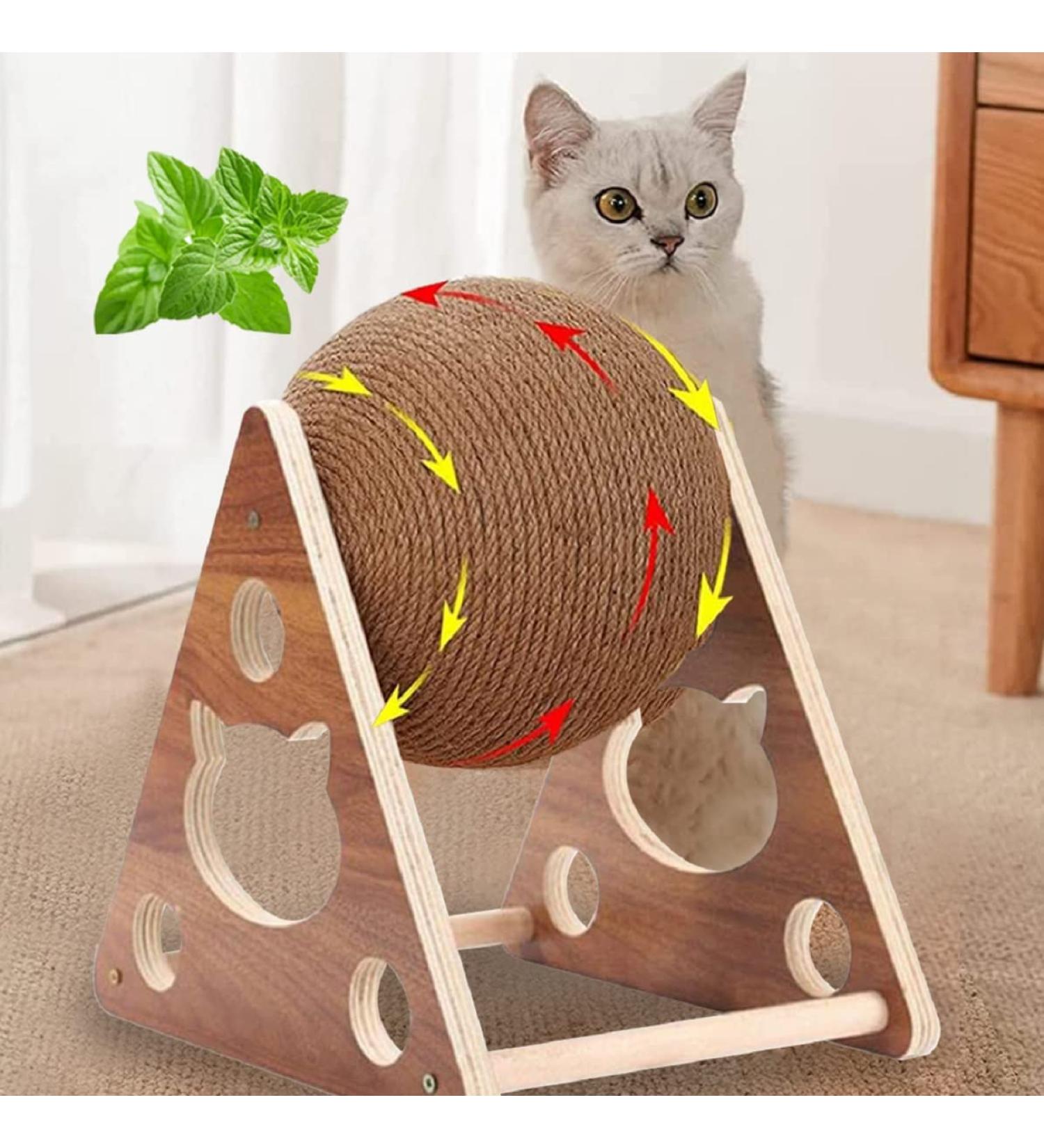 Interactive Sisal Rope Cat Scratching Ball Toy with Solid Wood Base - Medium Size - Buy Online on GoSupps.com