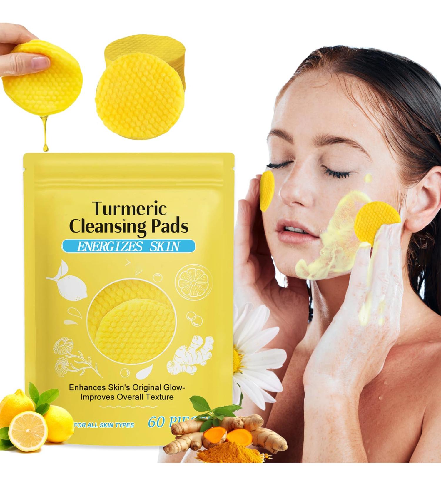 Turmeric Cleansing Pads for Oily & Sensitive Skin | 60PCS Gentle Pads to Combat Acne Blemishes & Dullness | Balance Skin Oil - Buy Online on GoSupps.com