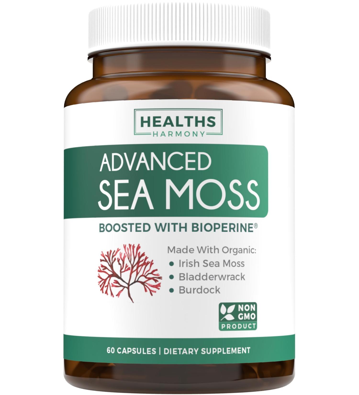 Organic Irish Sea Moss Capsules - Organic Sea Moss Capsules with Bladderwrack Burdock Root and Black Pepper Extract for Enhanced Absorption - Vegan Non-GMO & Made in The USA (1 Month Supply) 60 Count (Pack of 1) - Buy Online on GoSupps.com