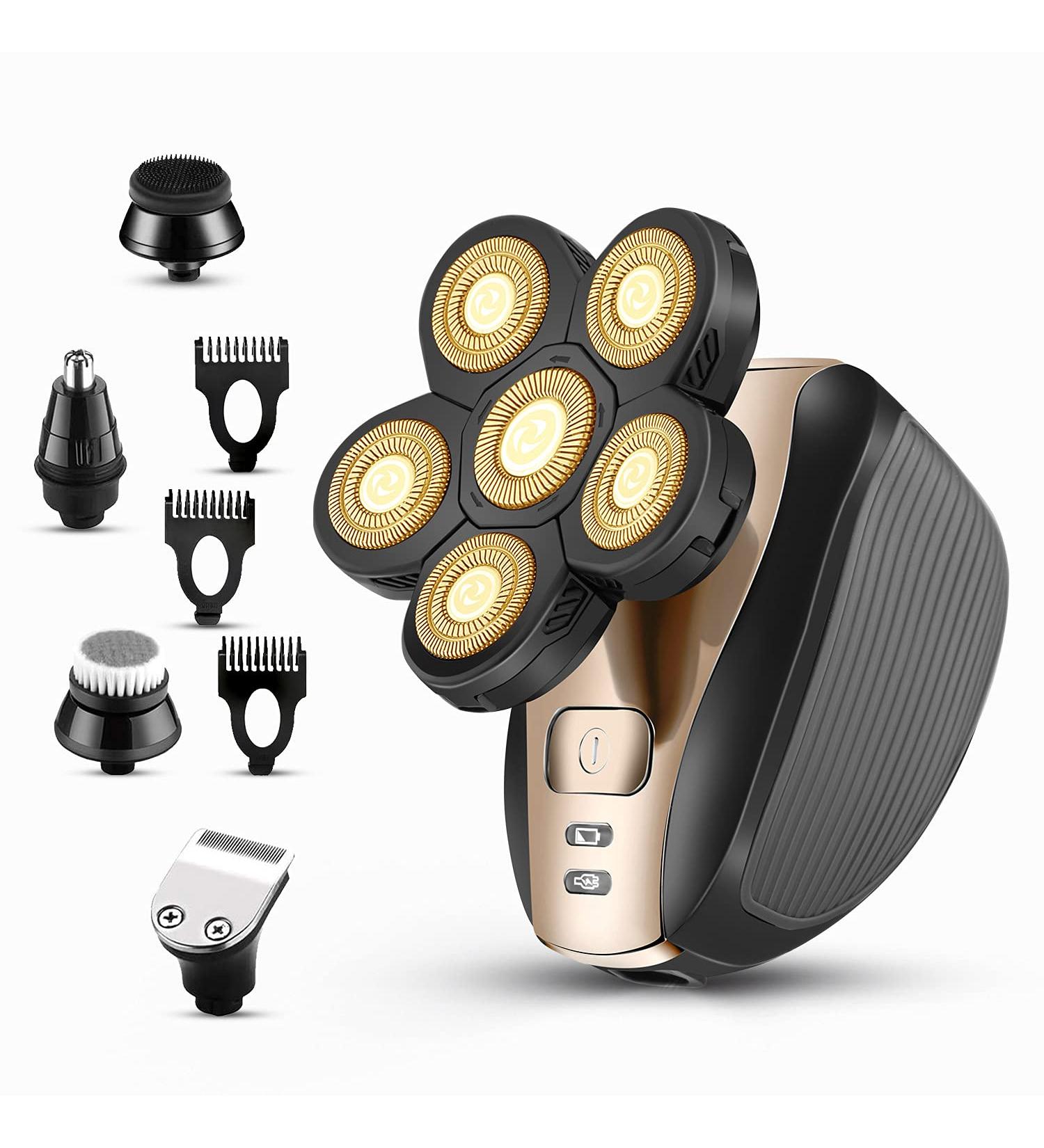 Shop Upgraded 5-in-1 Head Shaver for Men | Cordless Electric Razor & Grooming Kit - Waterproof Gold - Buy Online on GoSupps.com
