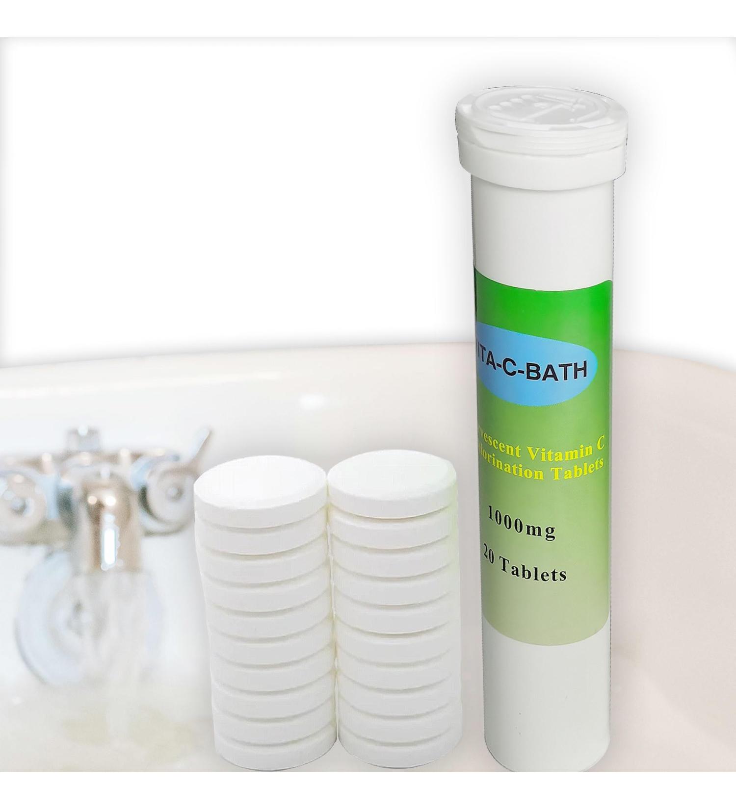 VITA-C-BATH Effervescent Tablets - 1000mg Vitamin C Dechlorination for Bath Relief for Dry & Itchy Skin Organic & Gentle for Sensitive Skin & Hair - 20 Tablets - Buy Online on GoSupps.com